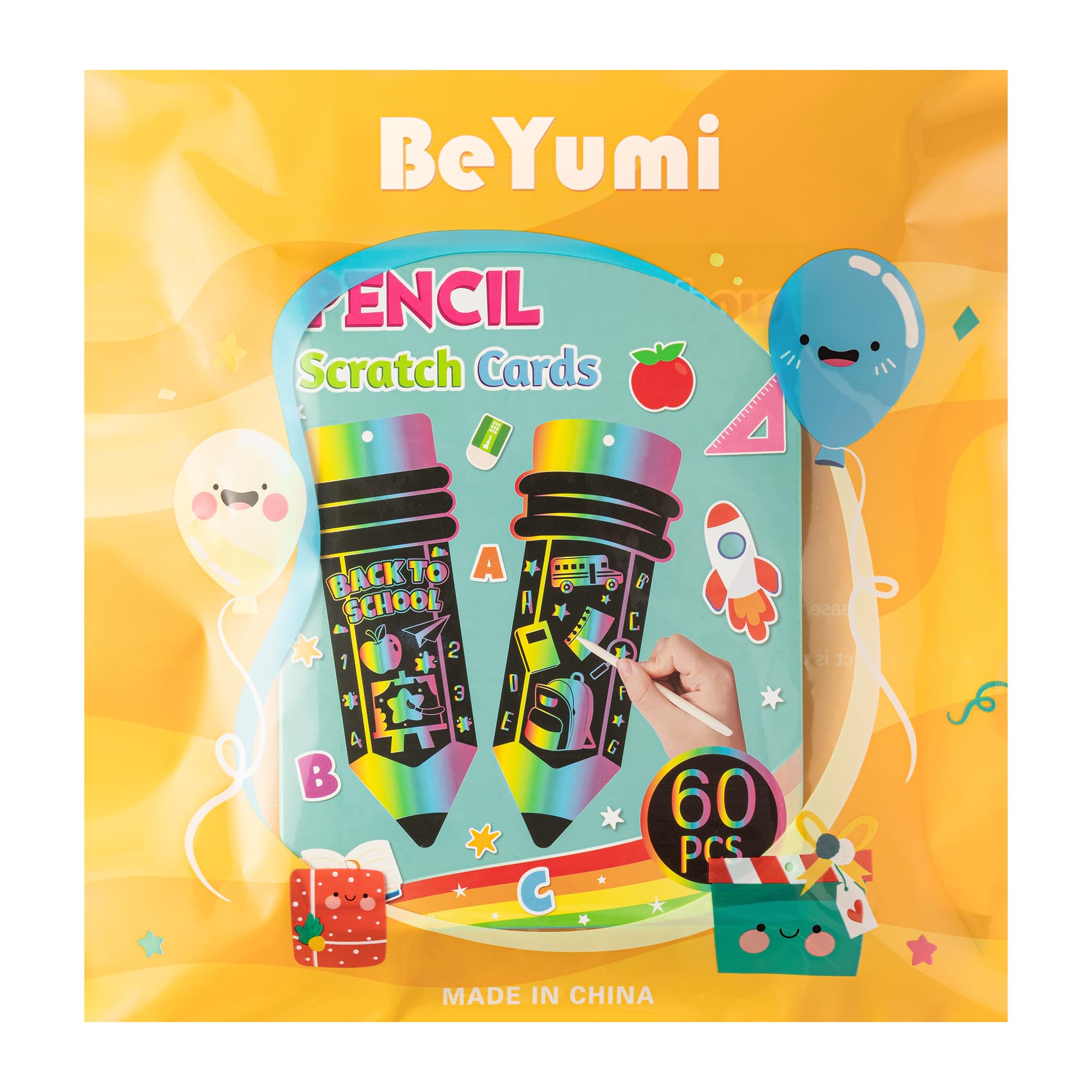 BeYumi 60Pcs Welcome Back to School Pencil Scratch Cards Gift Set for Kids DIY Magic Scratch Paper Art Back to School Scratch Bookmarks First Day of School Classroom Activity Art Project Party Favors