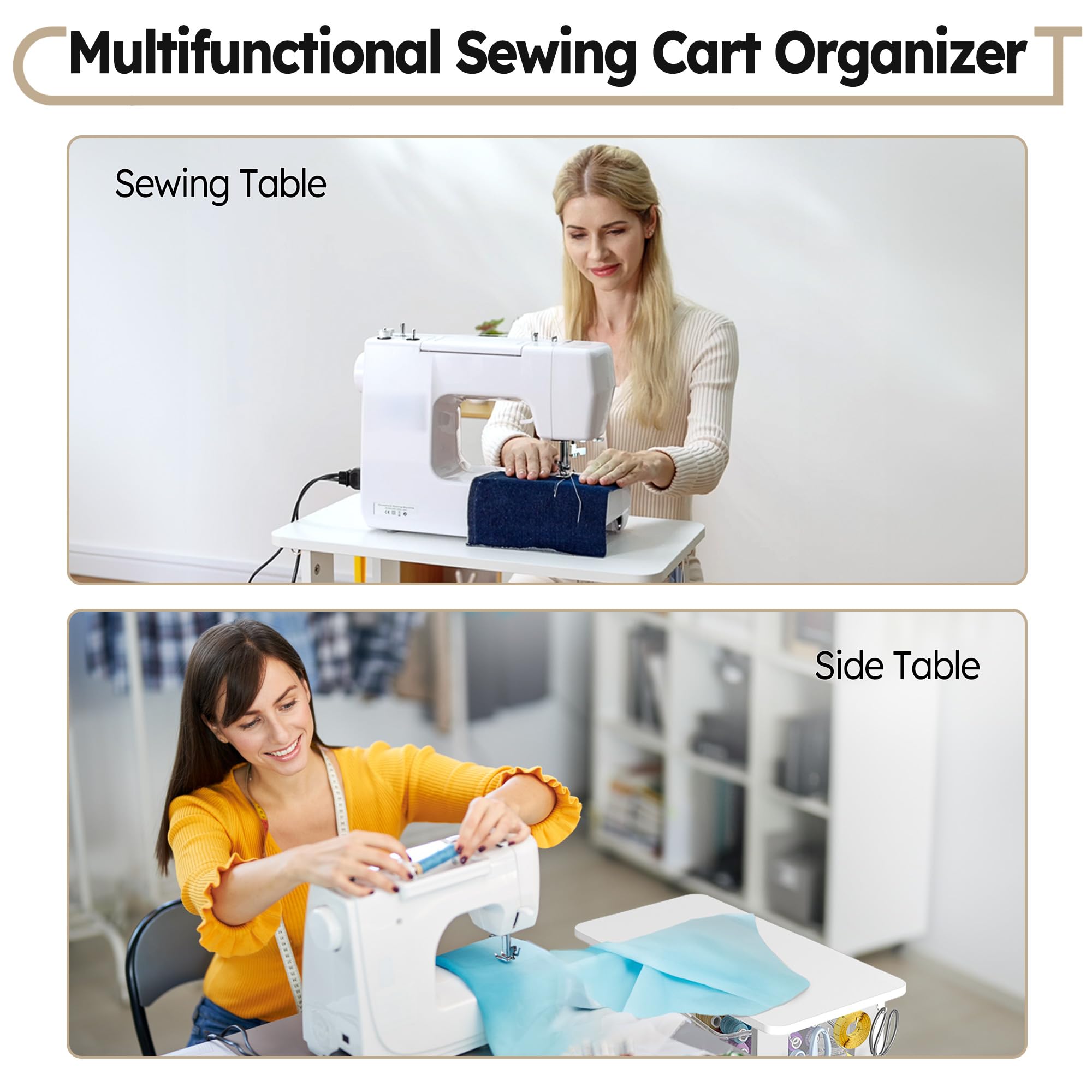 Crafit 𝐂𝐫𝐚𝐟𝐢𝐭 Sewing Cart Organizer with Wheels, 3-in-1 Multifunctional Sewing Machine Table, Sewing Organizer and Thread Holder, Portable Sewing Storage Organizer for Sewing Supplies