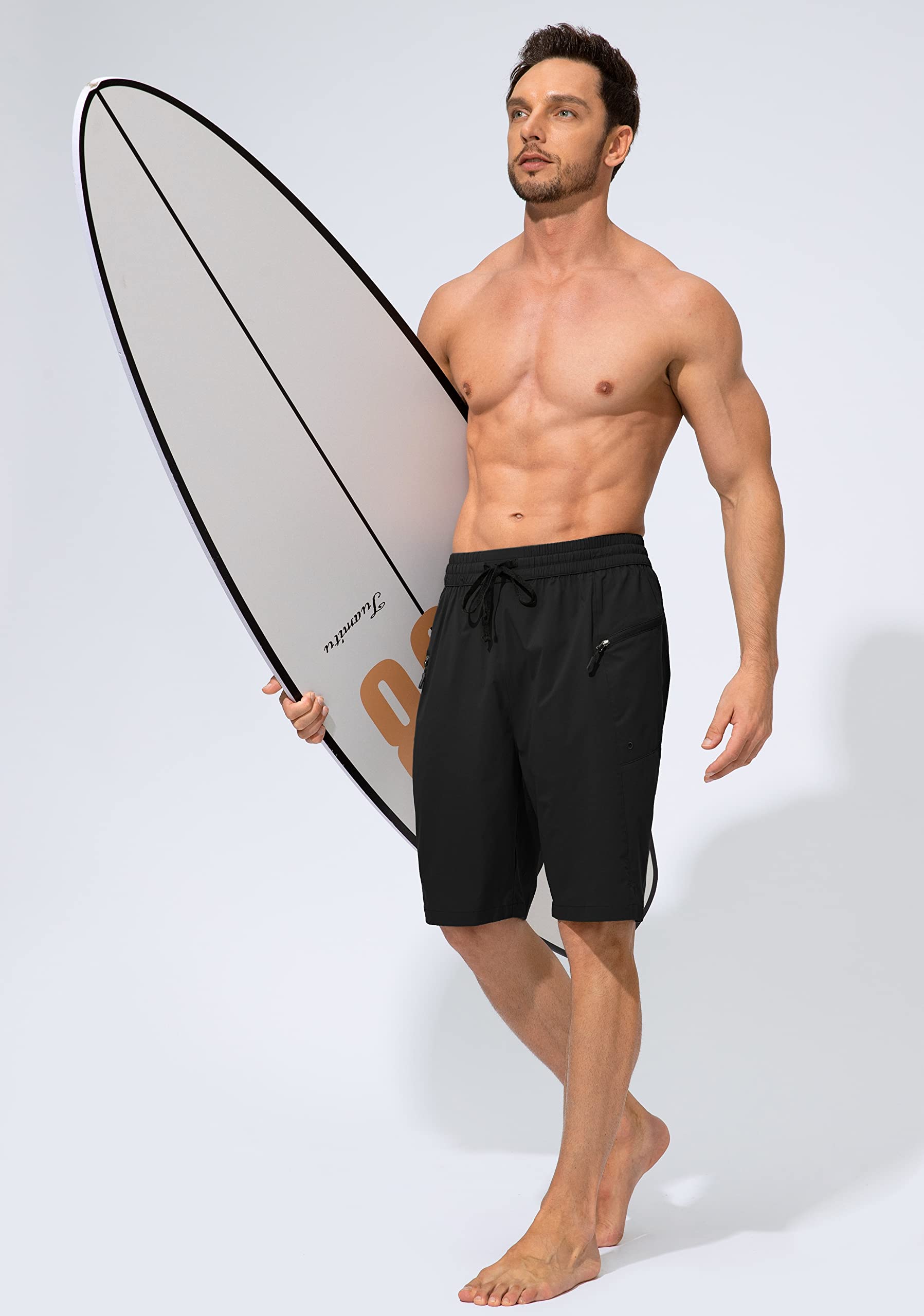Men's Swim Trunks Quick Dry Board Shorts with Zipper Pockets Beach Shorts Bathing Suits for Men - No Mesh Liner(Black,XL)