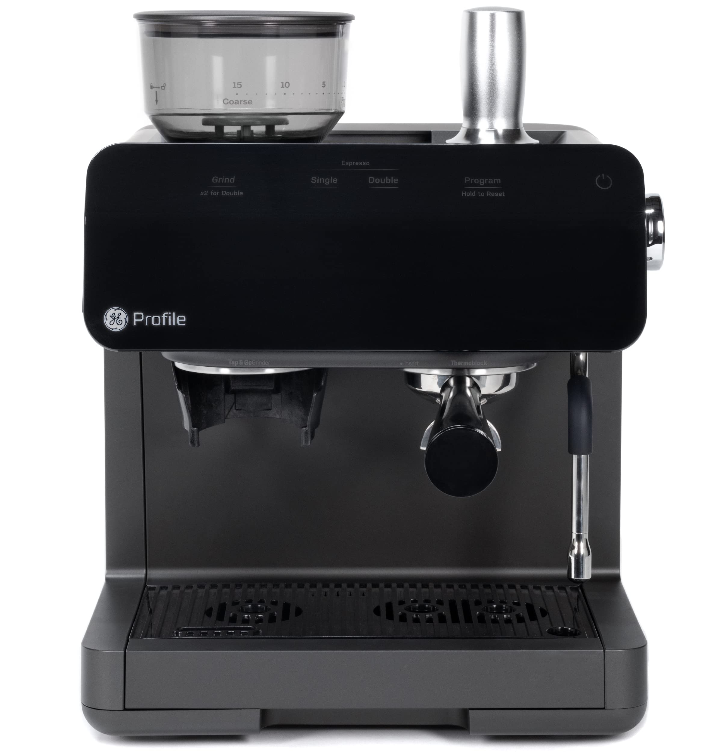 Profile GE Semi Automatic Espresso Machine + Steam Frother | Italian-Made 15 Bar Pump for Balanced Extraction | 15 Adjustable Grind Size Levels | WiFi Connected for Drink Customization | Black