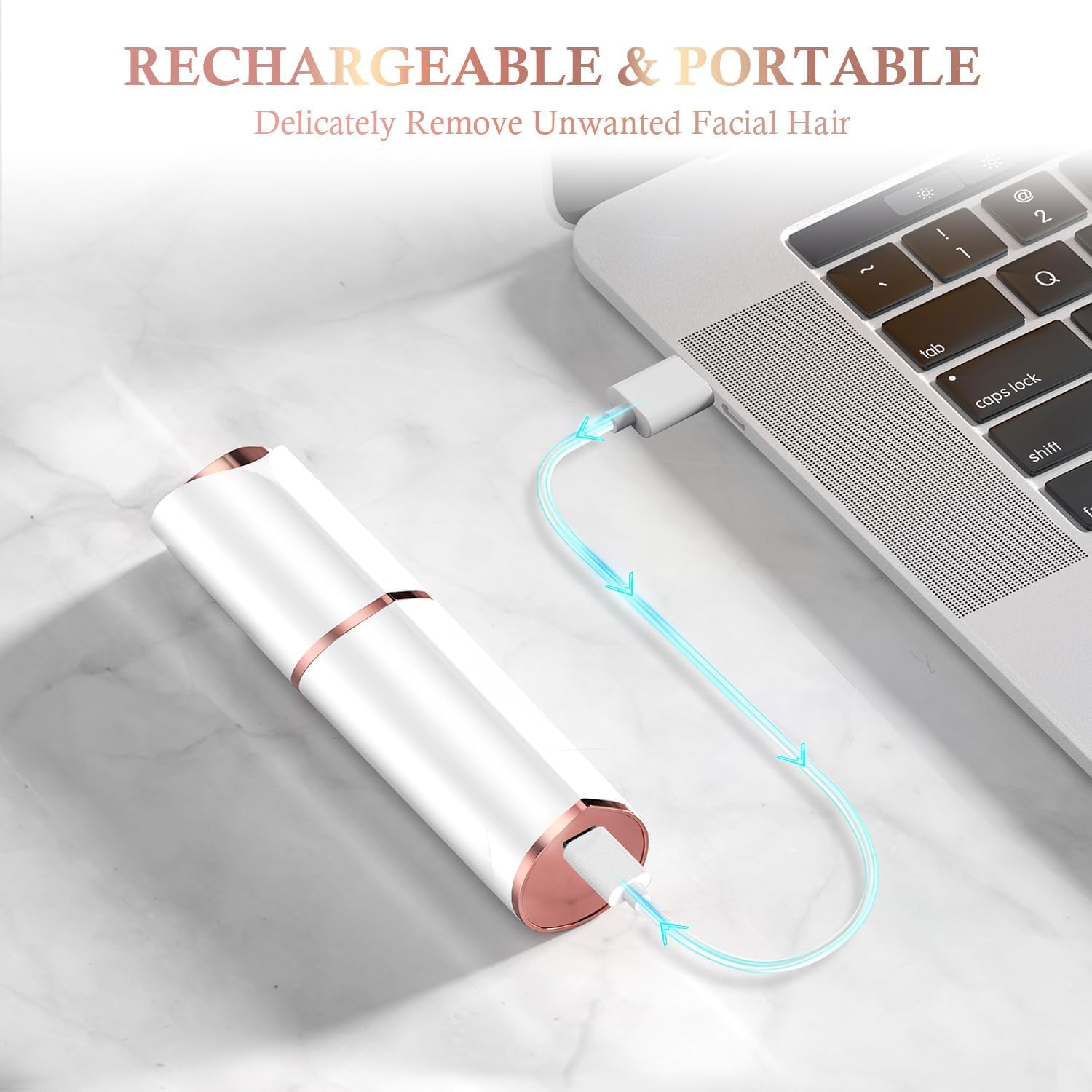 Facial Hair Removal for Women, Portable Lady Shaver, 2 x Replacement Heads Included, Rechargeable Painless Hair Remover for Face, Upper Lips, Chin, Peach Fuzz