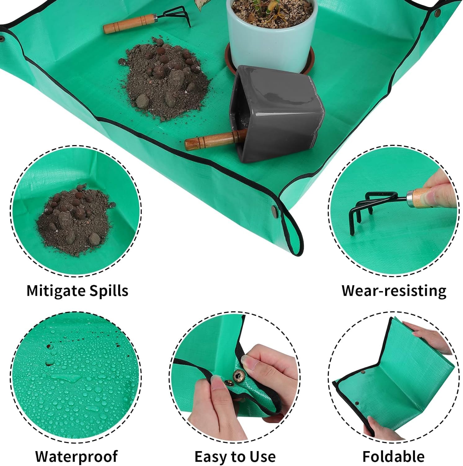 Azureblue Plant Repotting Mat for Indoor Plants Potting Soil Mix, Waterproof Plant Repotting/Potting Tray, Potting Mat Gardening Tray for Indoor Potting Succulents Cactus Orchid Pots (26.8" x 26.8")