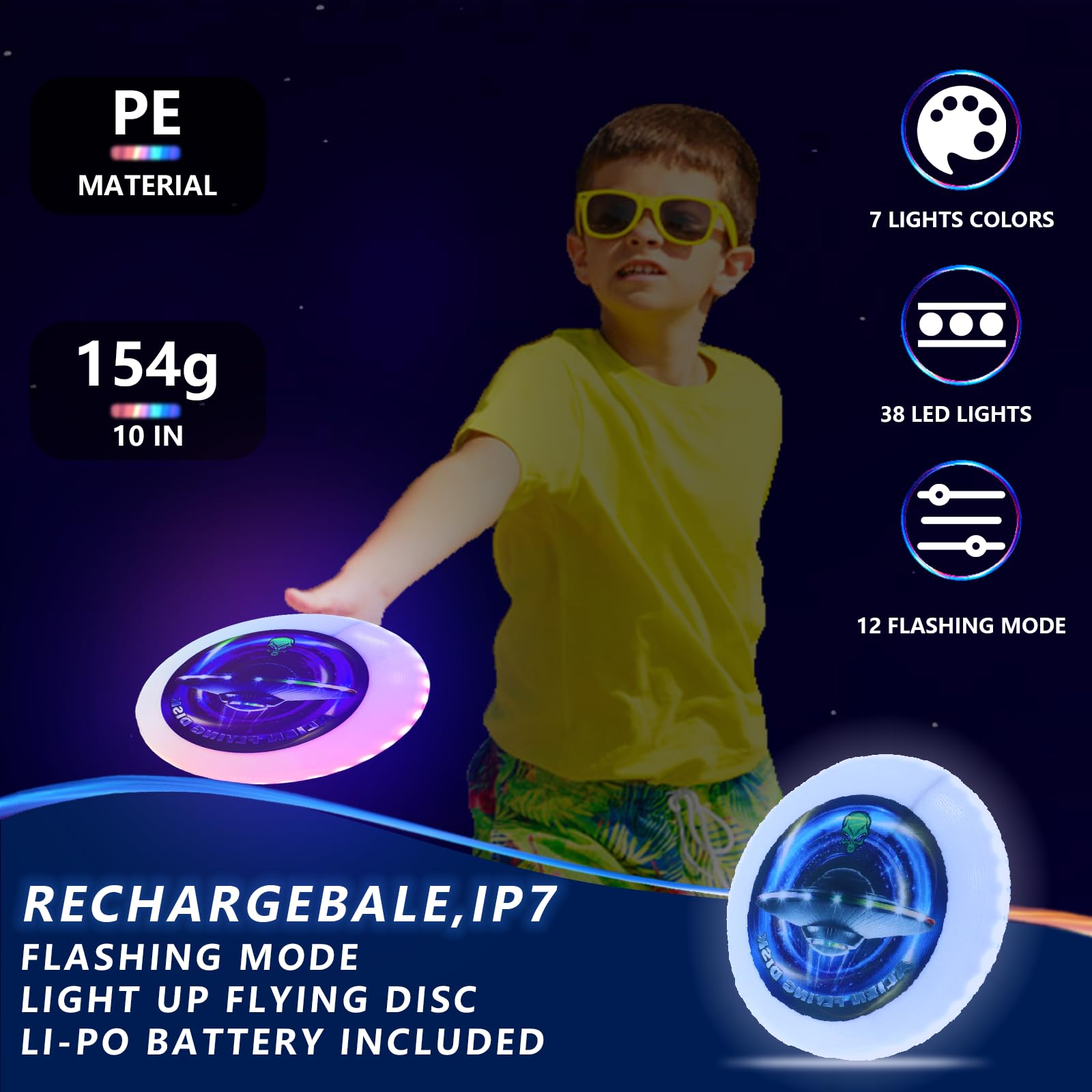 Toysery LED Light Up Fresbee - Glow in The Dark Fresbee for Kids and Adults, Flying Disc Adventure for Day and Night - Easy to Use Ideal for Camping Game (White)