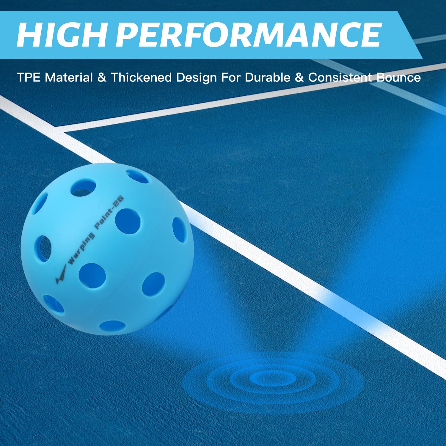 Warping Point Indoor Pickleball Balls, 4 Pack 26 Holes Blue PickleBalls with Mesh Bag, Meet USAPA Specifications, High Bounce Durable Practice Pickle Ball for Beginners Intermediate Player