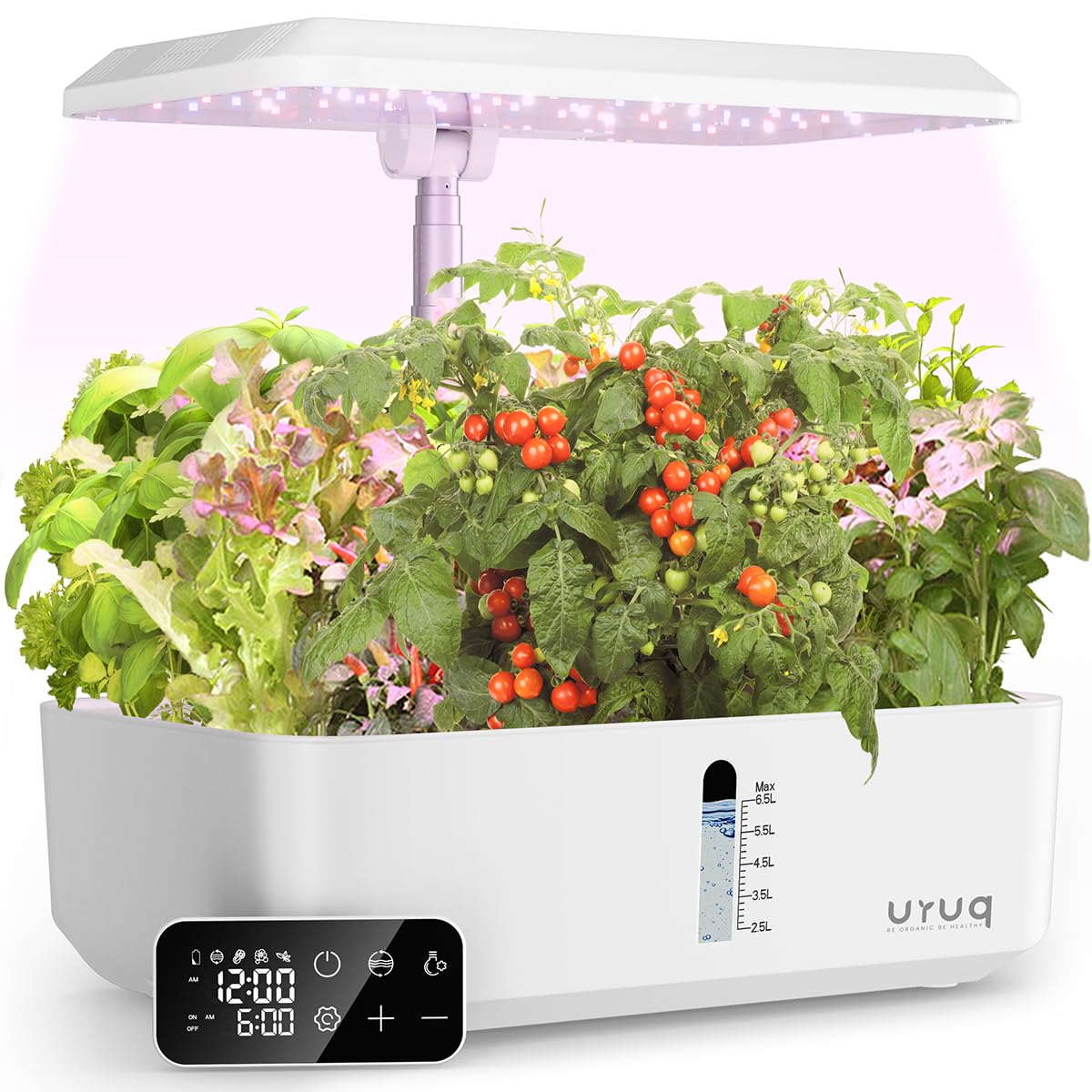 URUQ Hydroponics Growing System Garden: 12 Pods Indoor Gardening System with Remote Control LED Grow Light Height Adjustable Quiet Plants Germination Kit - Gardening Gifts White