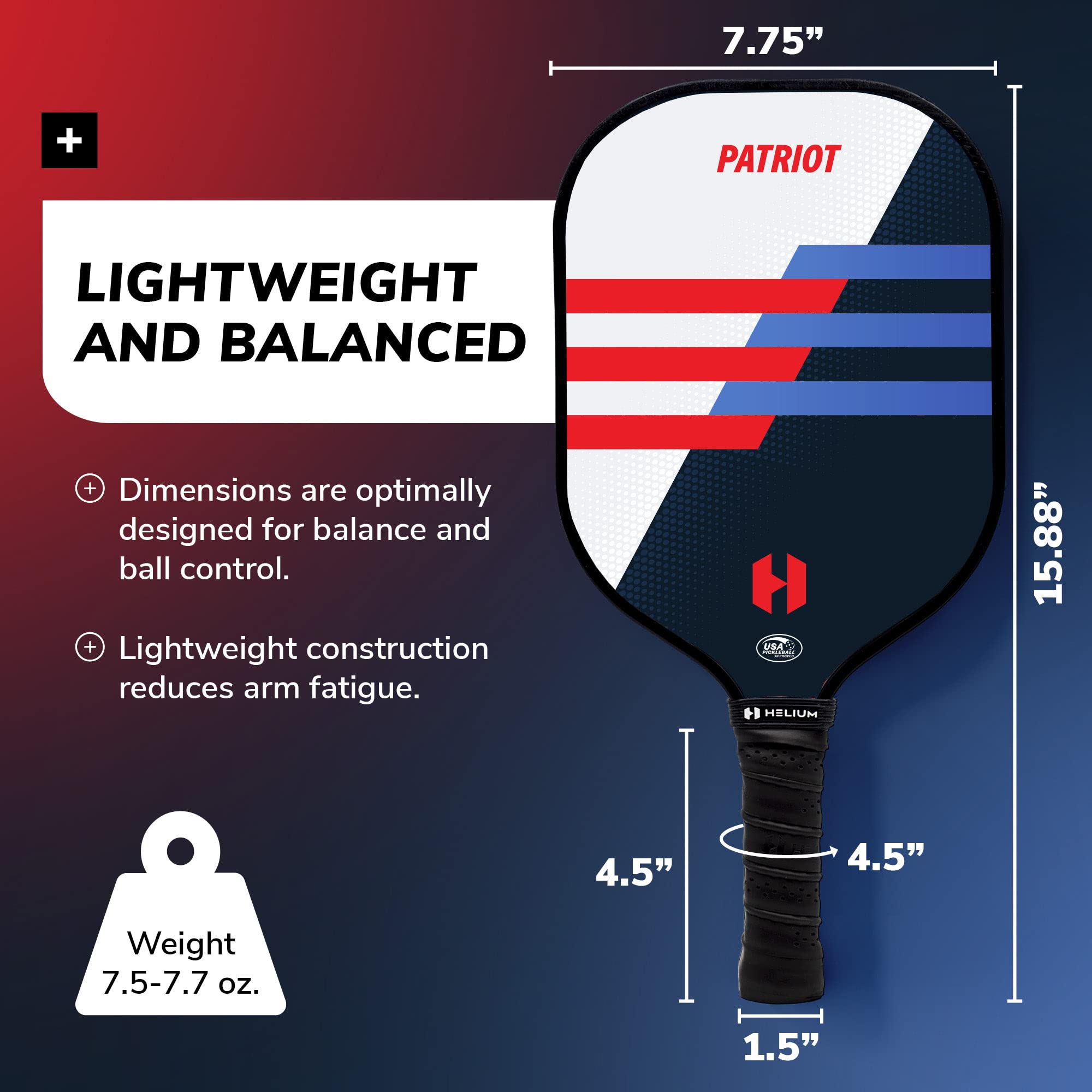 Helium Pickleball Paddles Set of 4 - USAPA Certified - Graphite Fiberglass Surface, Lightweight Honeycomb Core