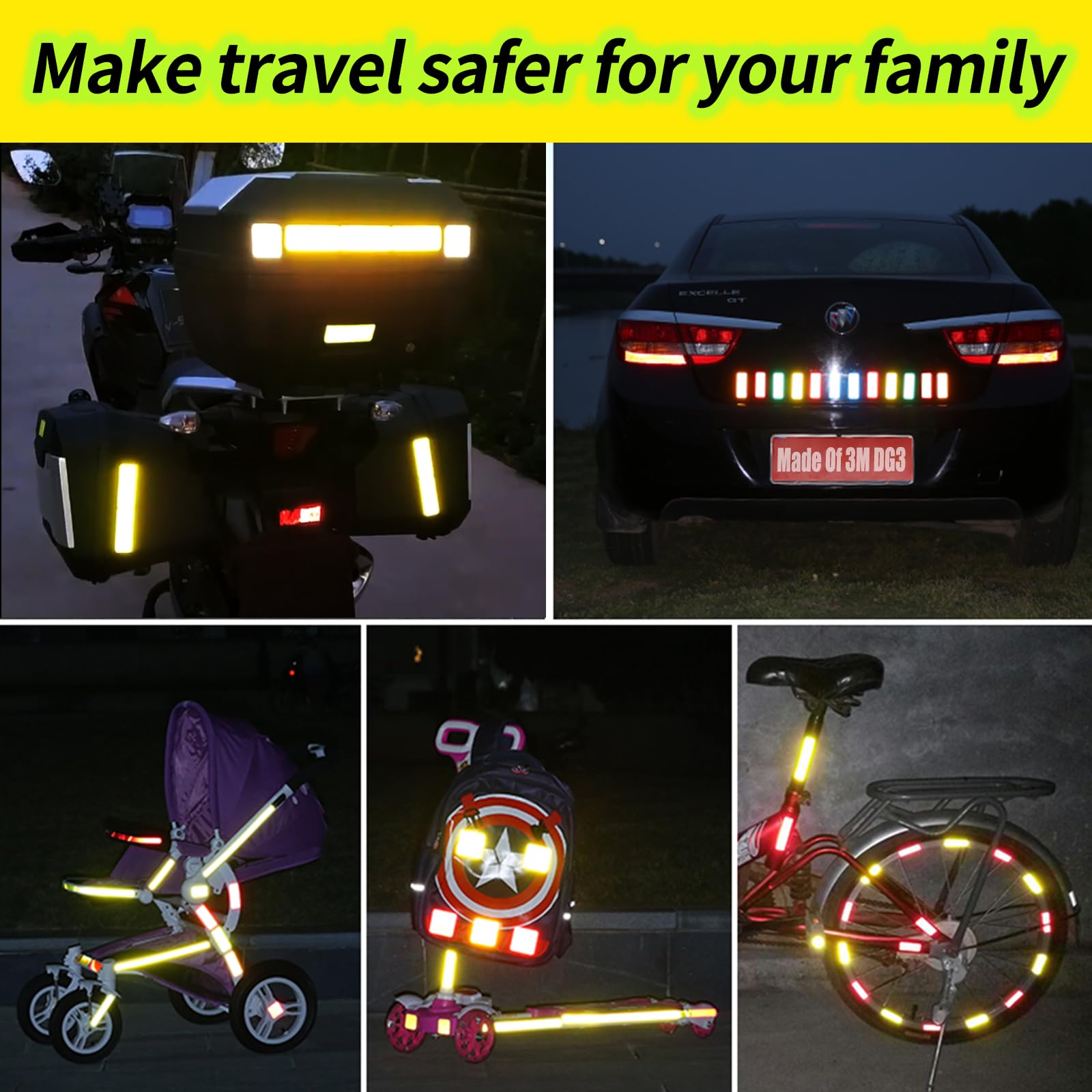 PHIXBEAR Reflective Stickers Made of 3M DG3,Super Reflection, Safety Reflective Tape for Car Trailer Truck Bike Motorcycle, 20 Pcs Fluorescent Yellow-Green Outdoor Waterproof 3.15" X 1.18"