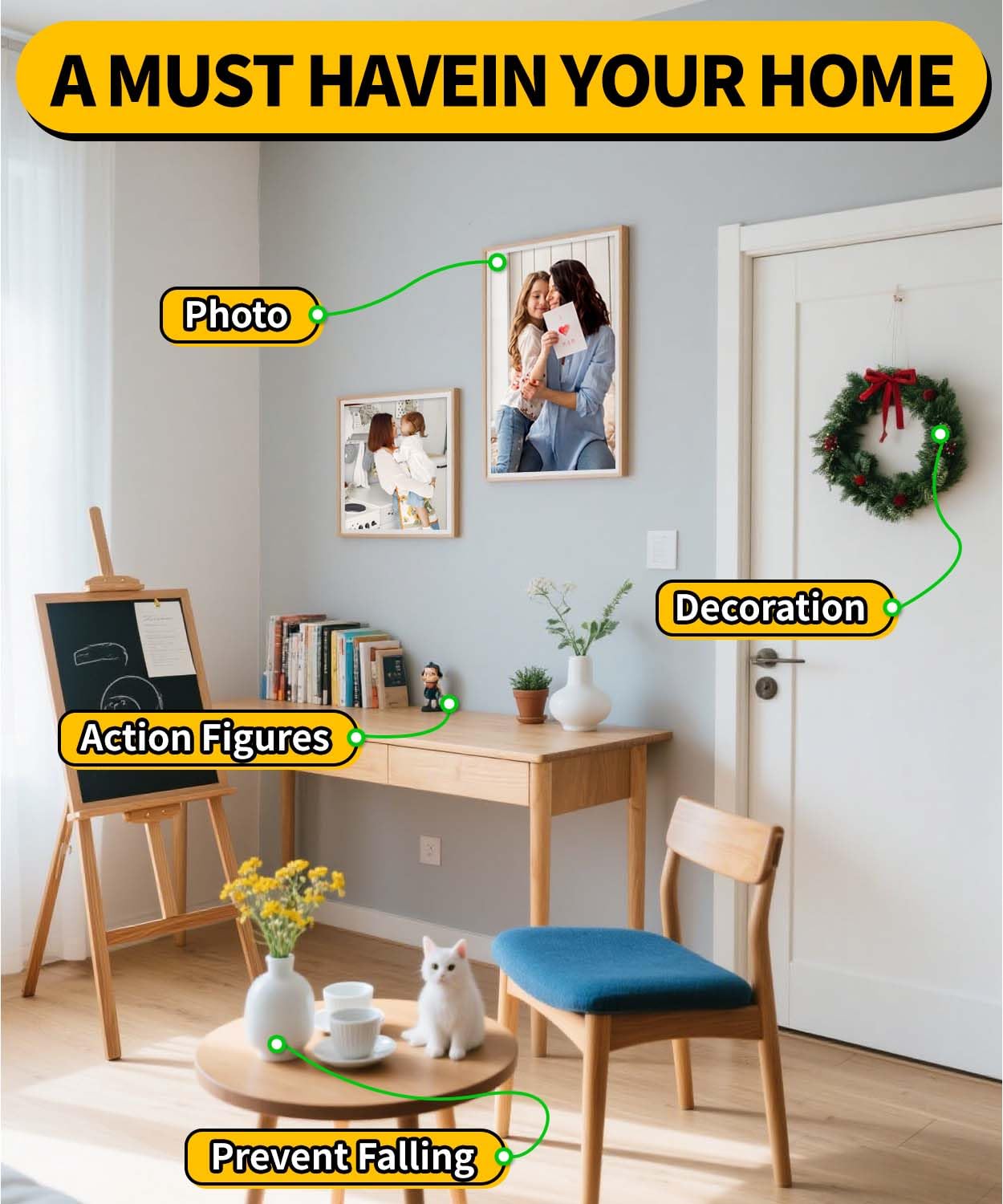 PHIXBEAR Upgraded Removable Mounting Putty with Pull Tab, Double Sided Adhesive Dots, No Trace Tape Sticky Tack Dots for Picture Crafts, 320 Pcs 0.31" x 0.51"