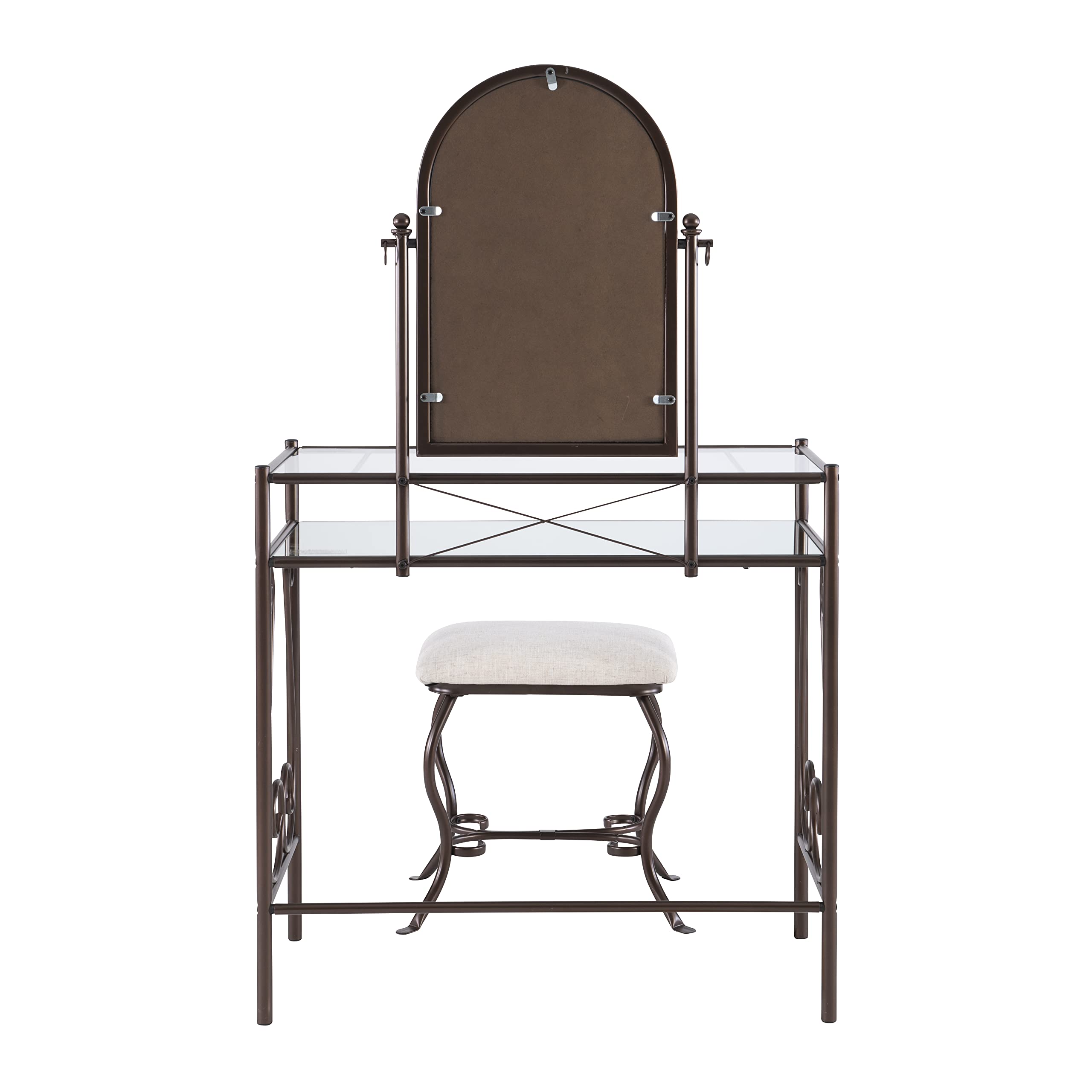 Linon Dark Metal Set Table with Upholstered Stool Clarisse Vanity, 52.4" x 31.8" x 18.3"