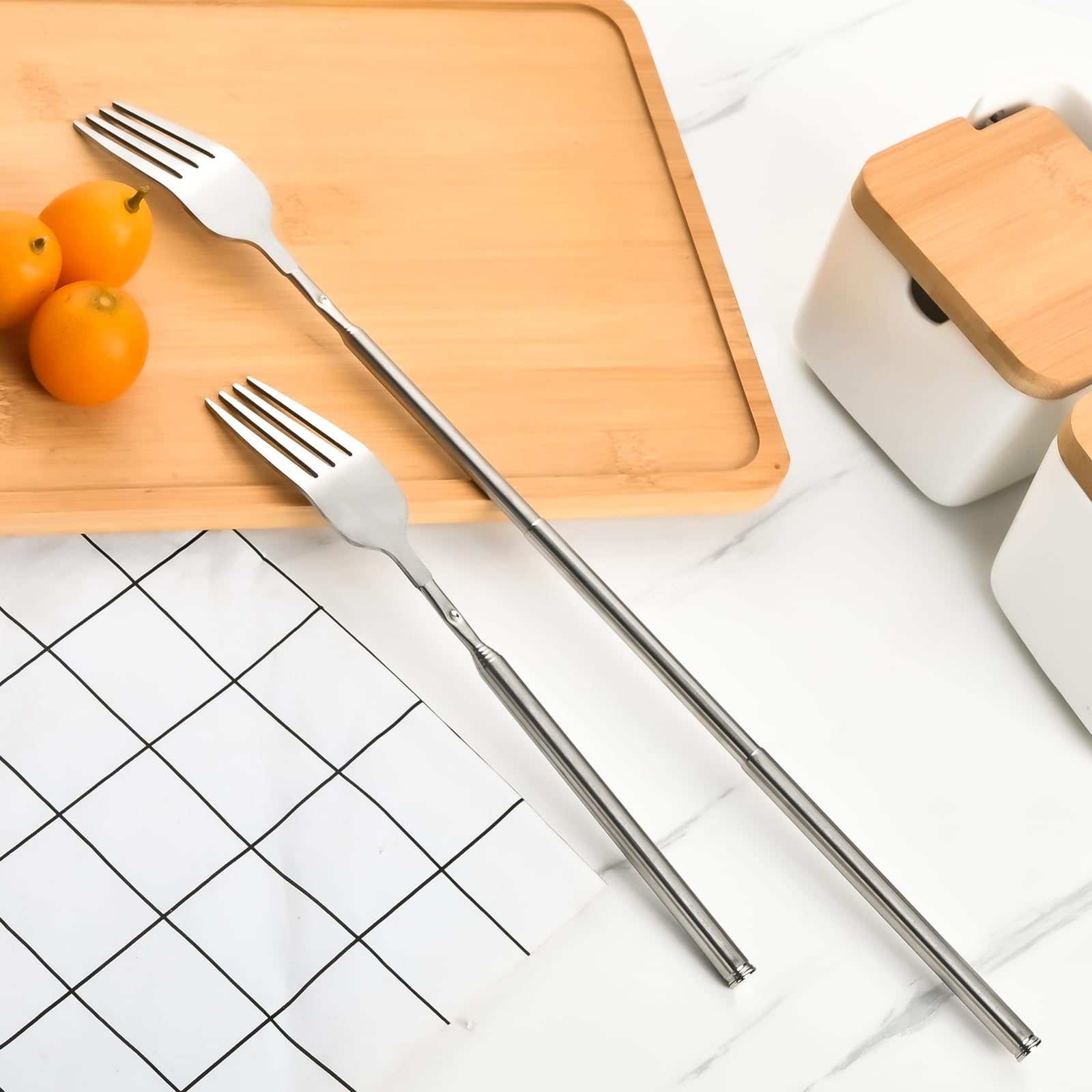 【3 PCS】Extendable Fork for Jokes, Expandable Forks, Extended/Extending/Extend, Extension from 8.7" to 25.4" Long, Stainless Steel Telescopic/Telescoping/Retractable Dinner Fork. Silver