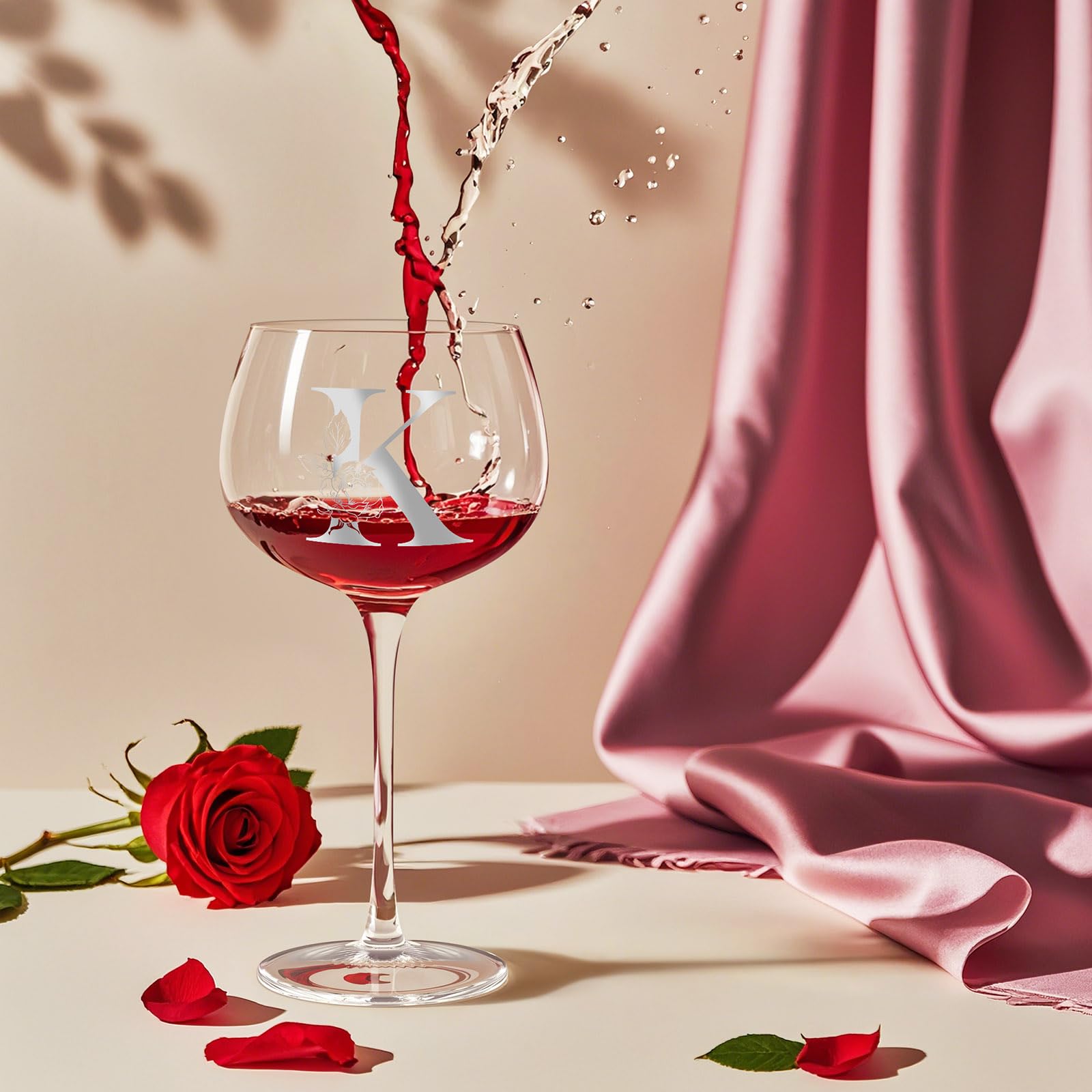 Mothers Day Gifts for Mom Grandma Wife Daughter, Initial A-Z Wine Glass Personalized Gift For Women, Unique Birthday Gifts for Women Her Mom Best Friend Sister Wife (K)