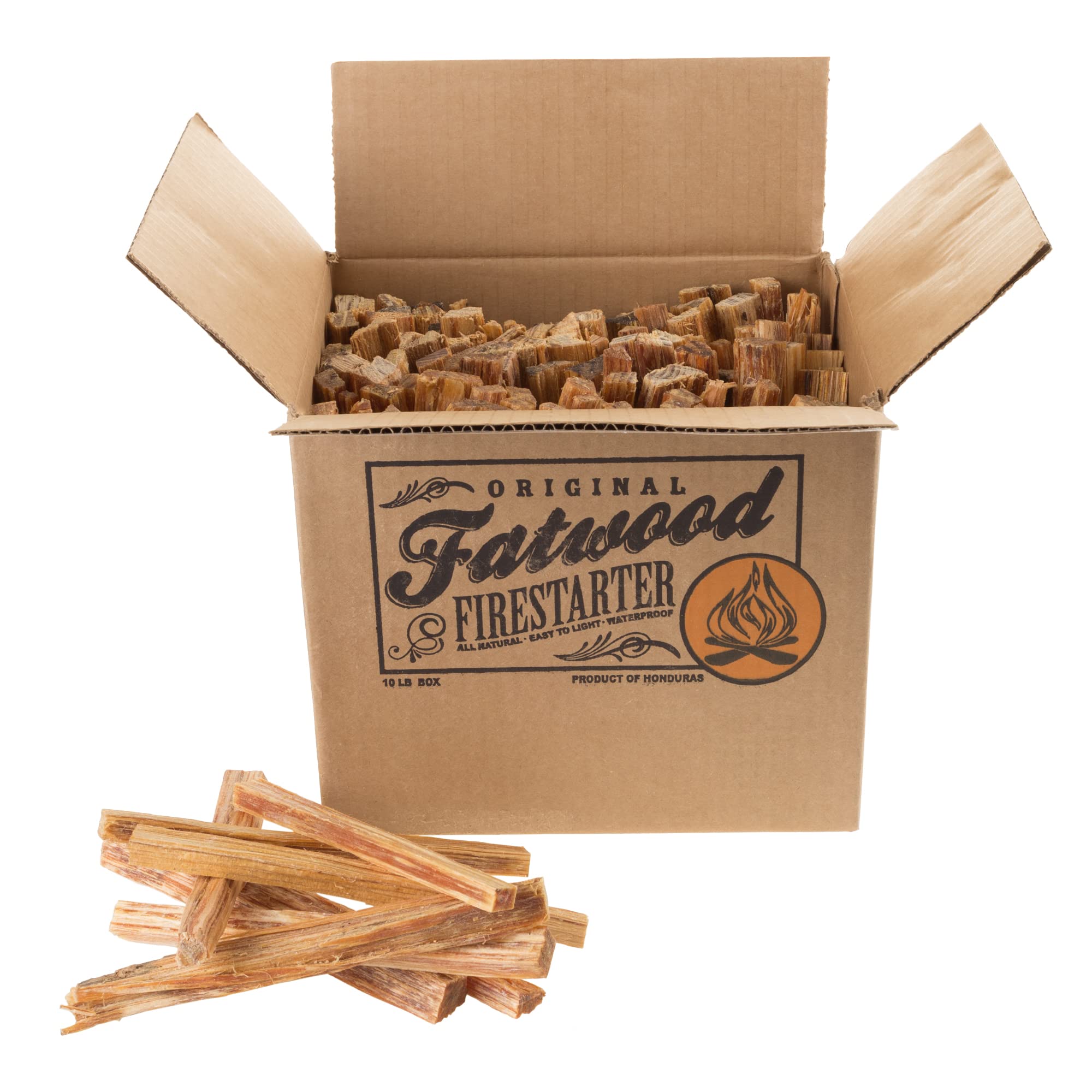 Fatwood Fire Starter Sticks 10lb Box - Indoor or Outdoor All Natural Pine Fire Starters for Campfires, Fireplace, Firepit, Wood Stove, or BBQ Grill - Kindling Wood Firewood Lighter by Pure Garden
