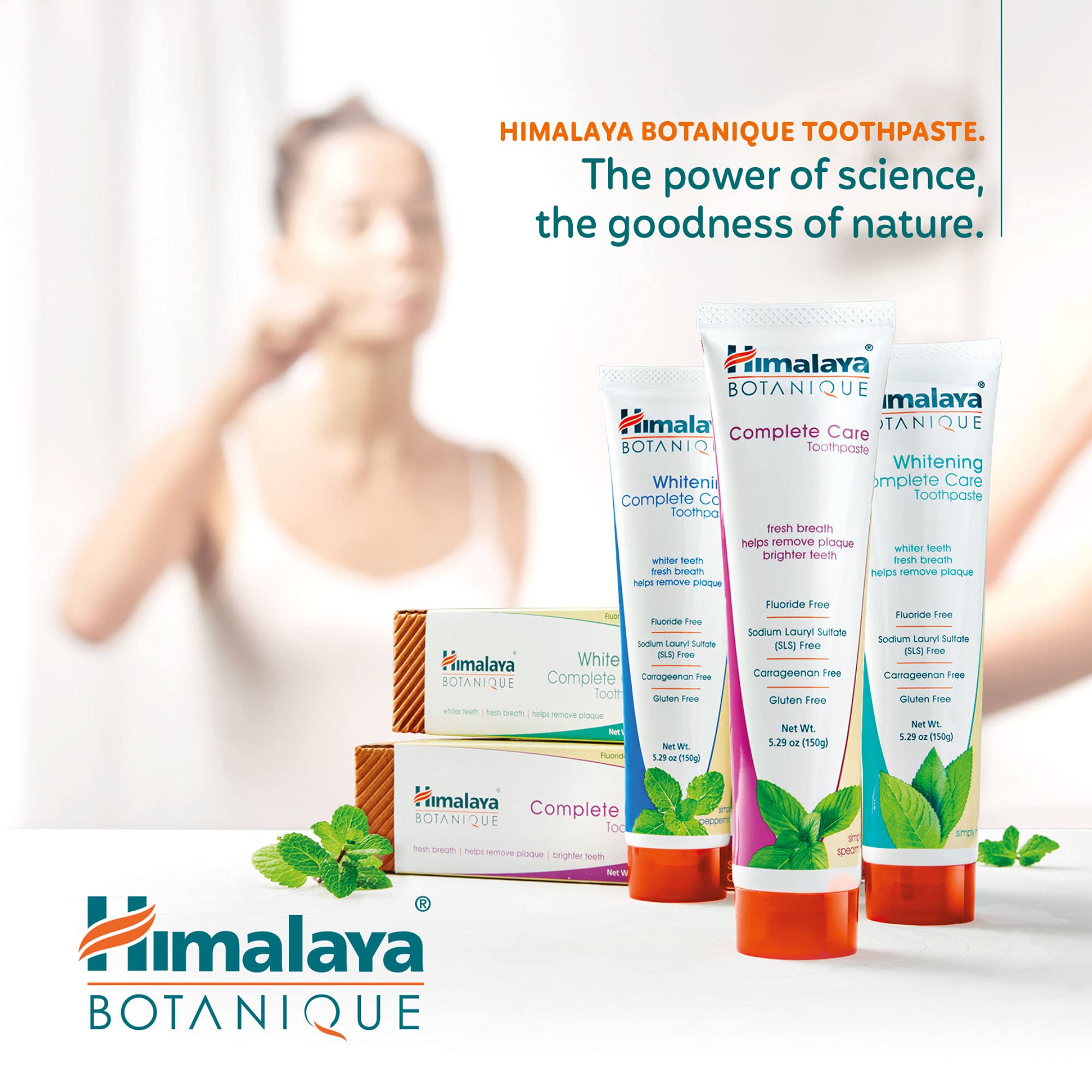 Himalaya Botanique Complete Care Toothpaste, Herbal, Variety Pack, Fights Plaque, Freshens Breath, Fluoride Free, No Artificial Flavors, SLS Free, Cruelty Free, Foaming, 5.29 Oz, 4 Pack