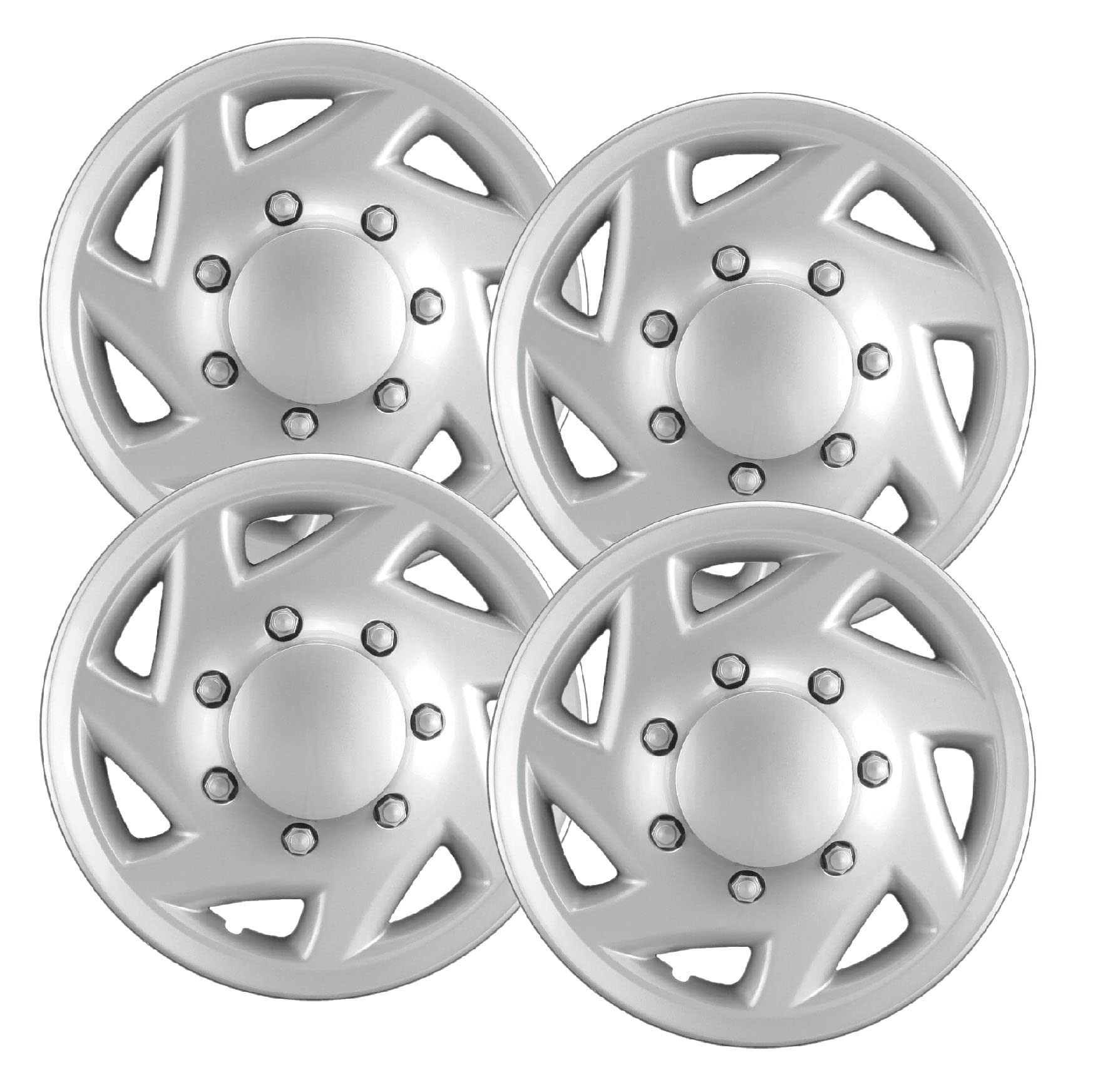 Hubcaps.com - Premium Quality 16" Silver Hubcaps/Wheel Covers fits Ford Van, One-Piece Heavy Duty Construction (Set of 4)