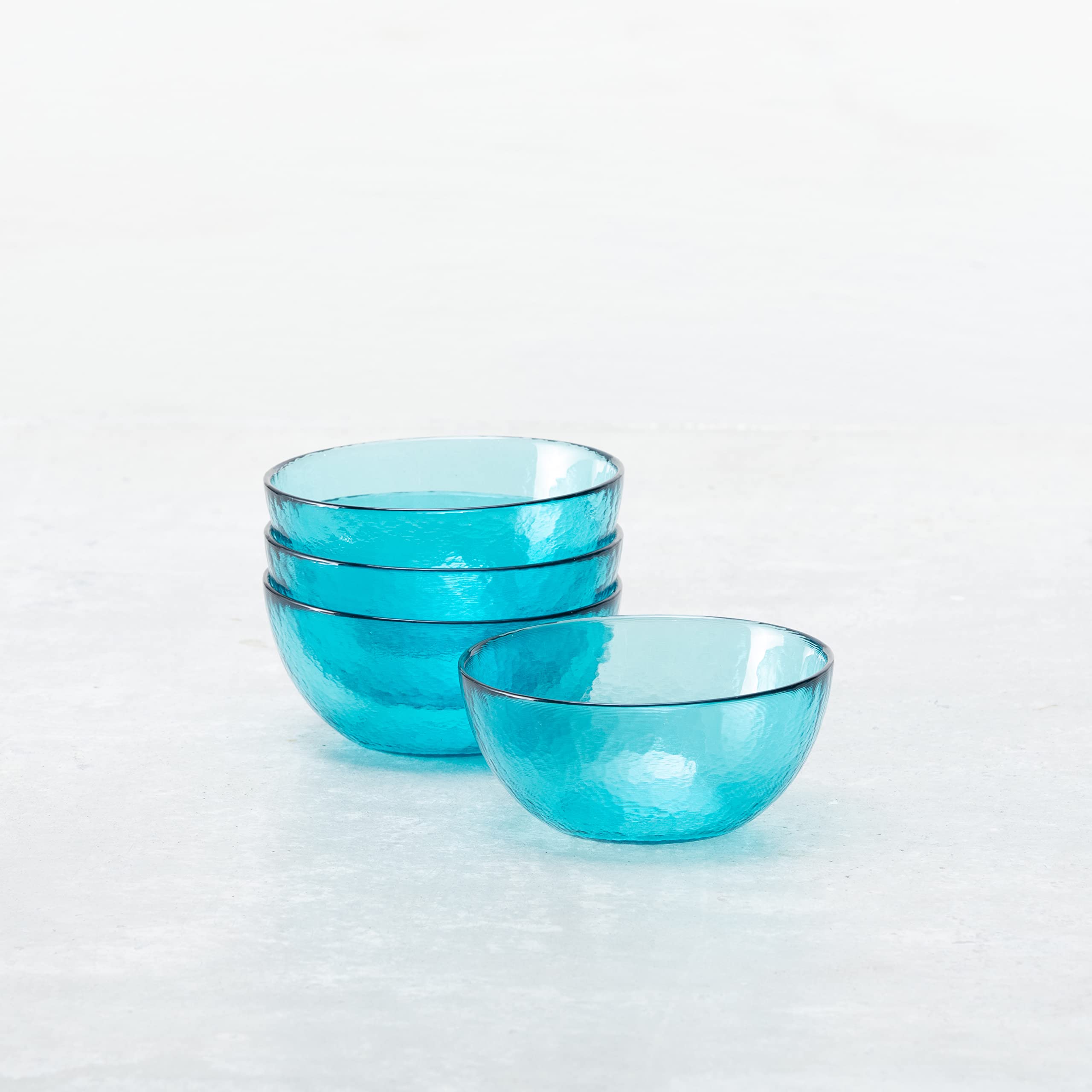 Los Cabos Glass Dinnerware and Drinkware Collection Lagoon Blue 6 Inch Cereal Salad Fruit Bowl, 21oz (Set of 4)