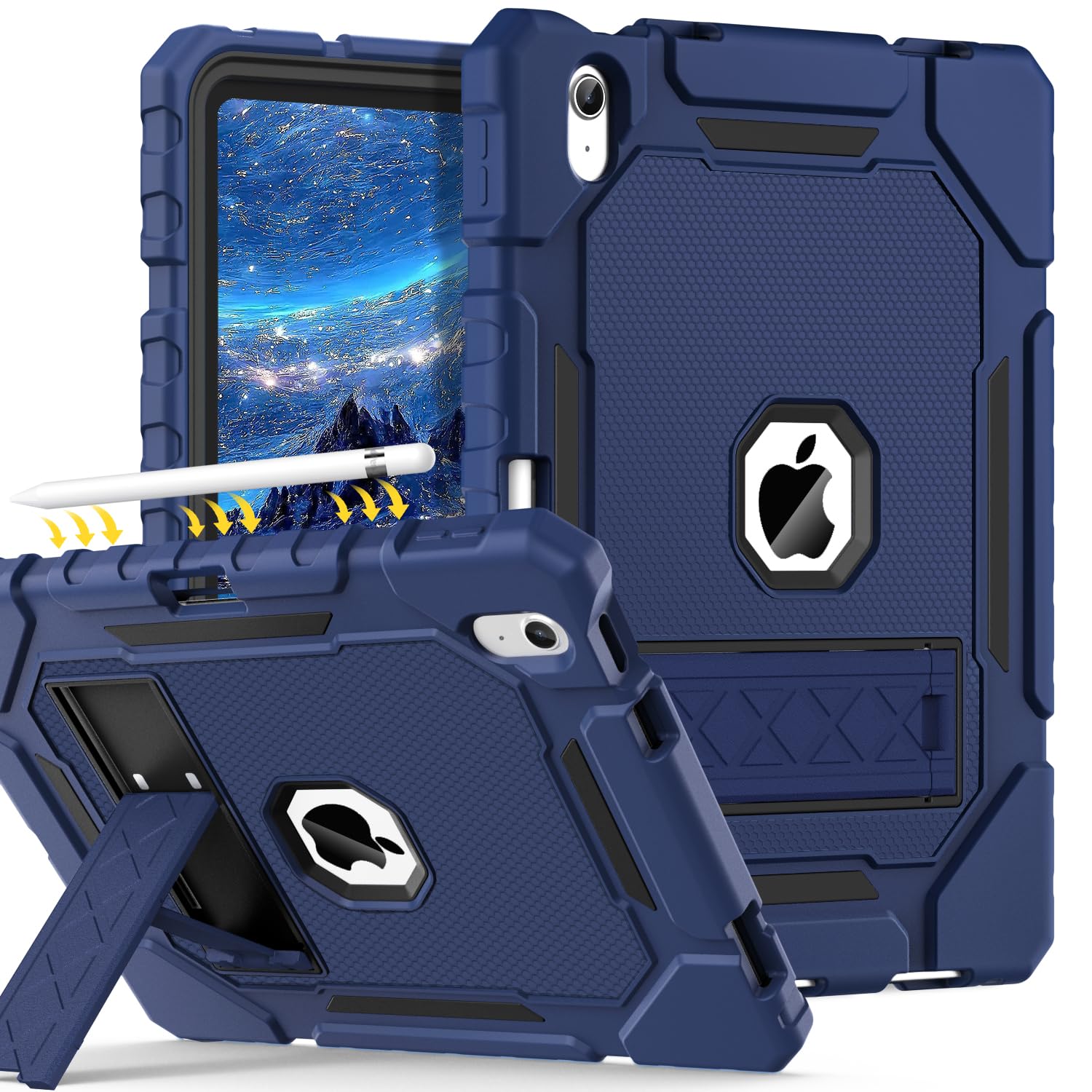 Grifobes Case for iPad 10th Generation 2022(10.9 inch), Heavy Duty Military Grade Shockproof Rugged Protective 10.9" Cover with Built-in Stand/Pencil Holder for i Pad 10 Gen (Navy Blue)