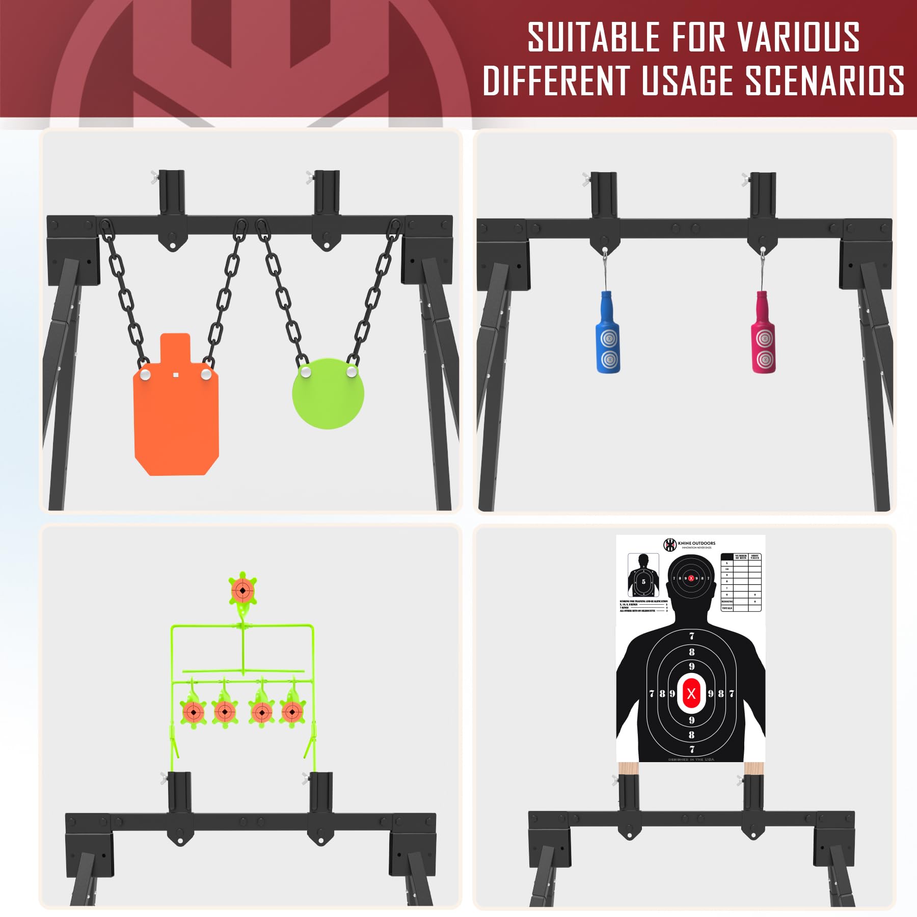KNINE OUTDOORS AR500 Steel Target for Shooting Target Stand System Kit, 3/8" Thick 7"x 12" Silhouette Targets, 3/8" Thick 6" Gong Targets (Height-Adjustable Style)