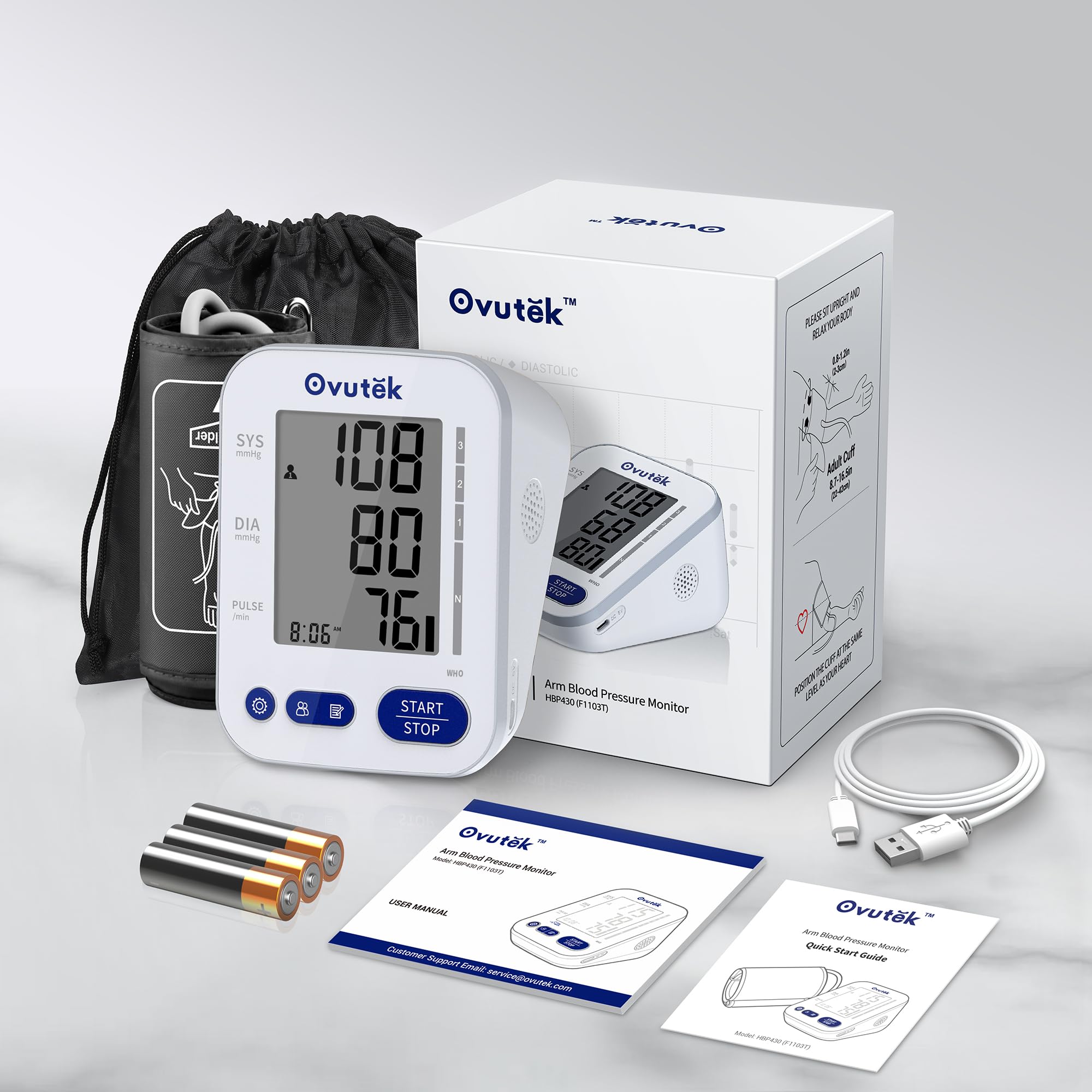 OVUTEK Blood Pressure Monitors for Home Use FSA HSA Eligible, Large BP Cuff with 240 Memories for 2 Users, Upper Arm Blood Pressure Machine, Accurate BP Monitor with Batteries Type-C Cable