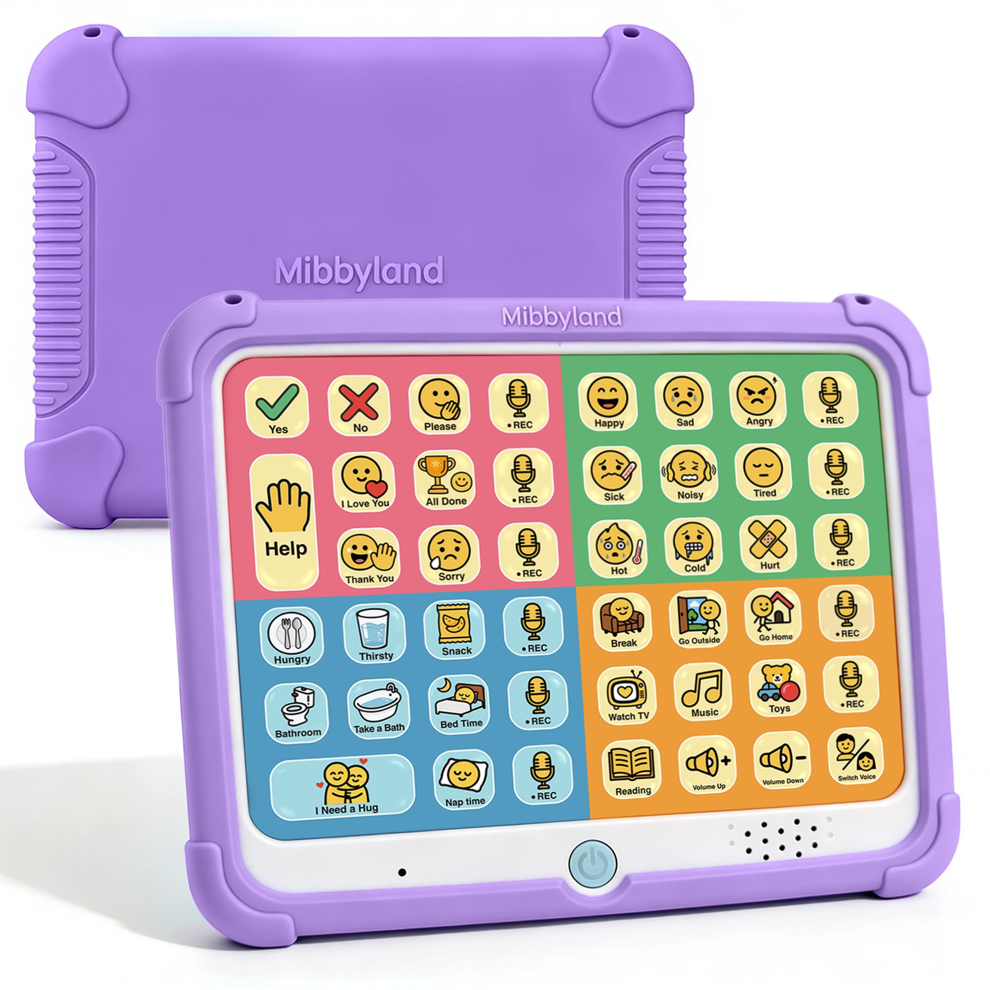 MibbyTalk AAC Device for Autism & Nonverbal Kids and Adults, Communication Tool for Home & School, 32 Preset Buttons, 11 Recording Buttons with Stickers, Silicone Case, Purple, Easter Basket Stuffers