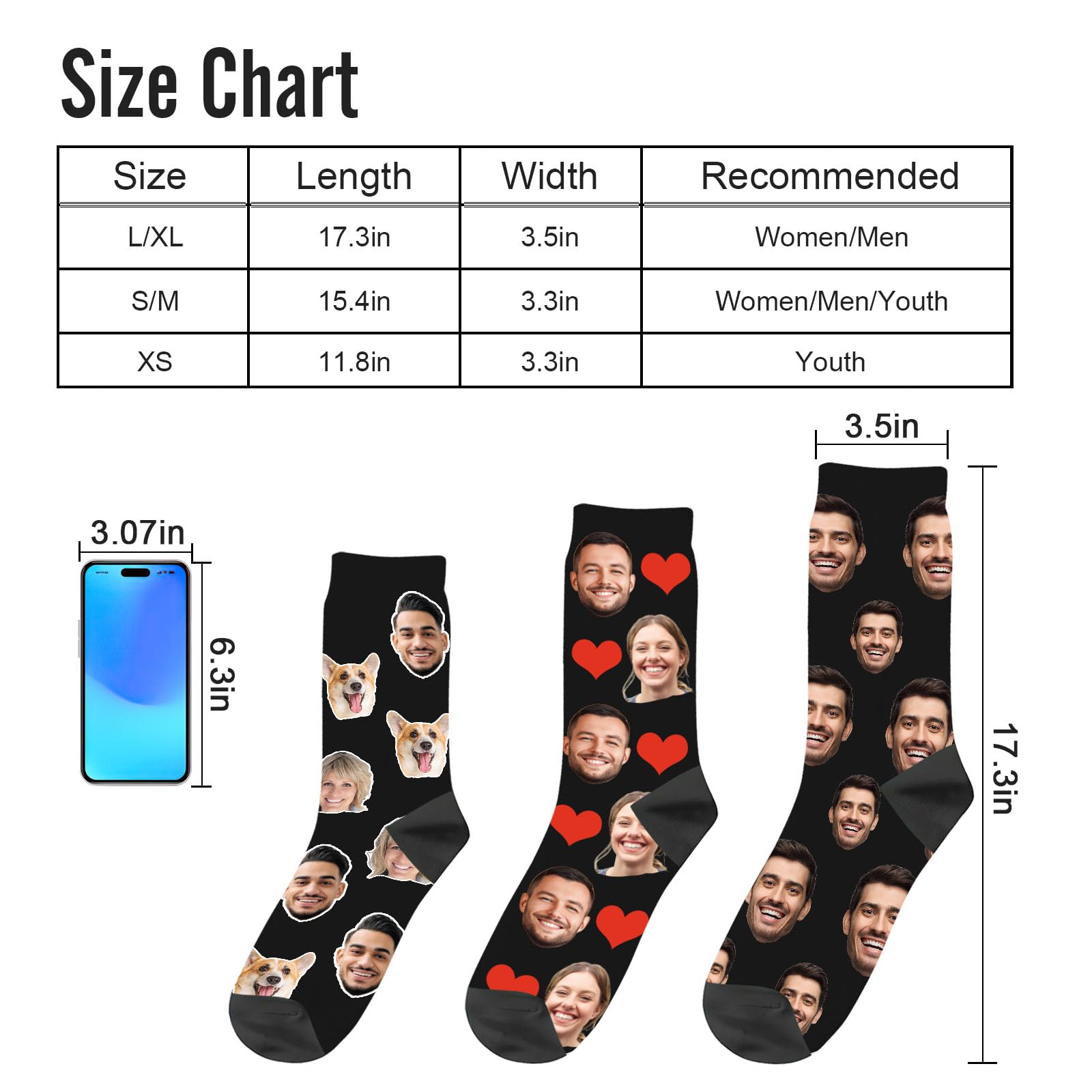 Laffyett Custom Socks with Photos,Personalized Novelty Socks with Faces, Customized Pictures Socks for Men,Customized Crew Socks Colorful Fun Gift for Adult