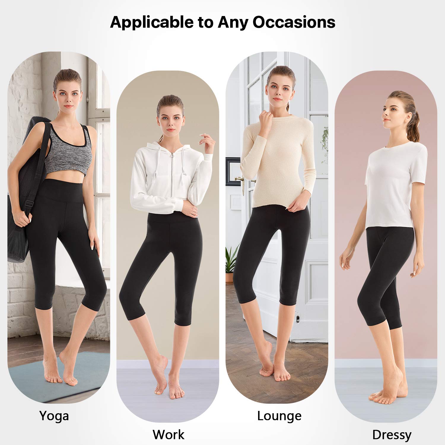 SINOPHANT High Waisted Leggings for Women - Full Length Capri Buttery Soft Yoga Pants for Workout Athletic(Capri Black,L-XL)