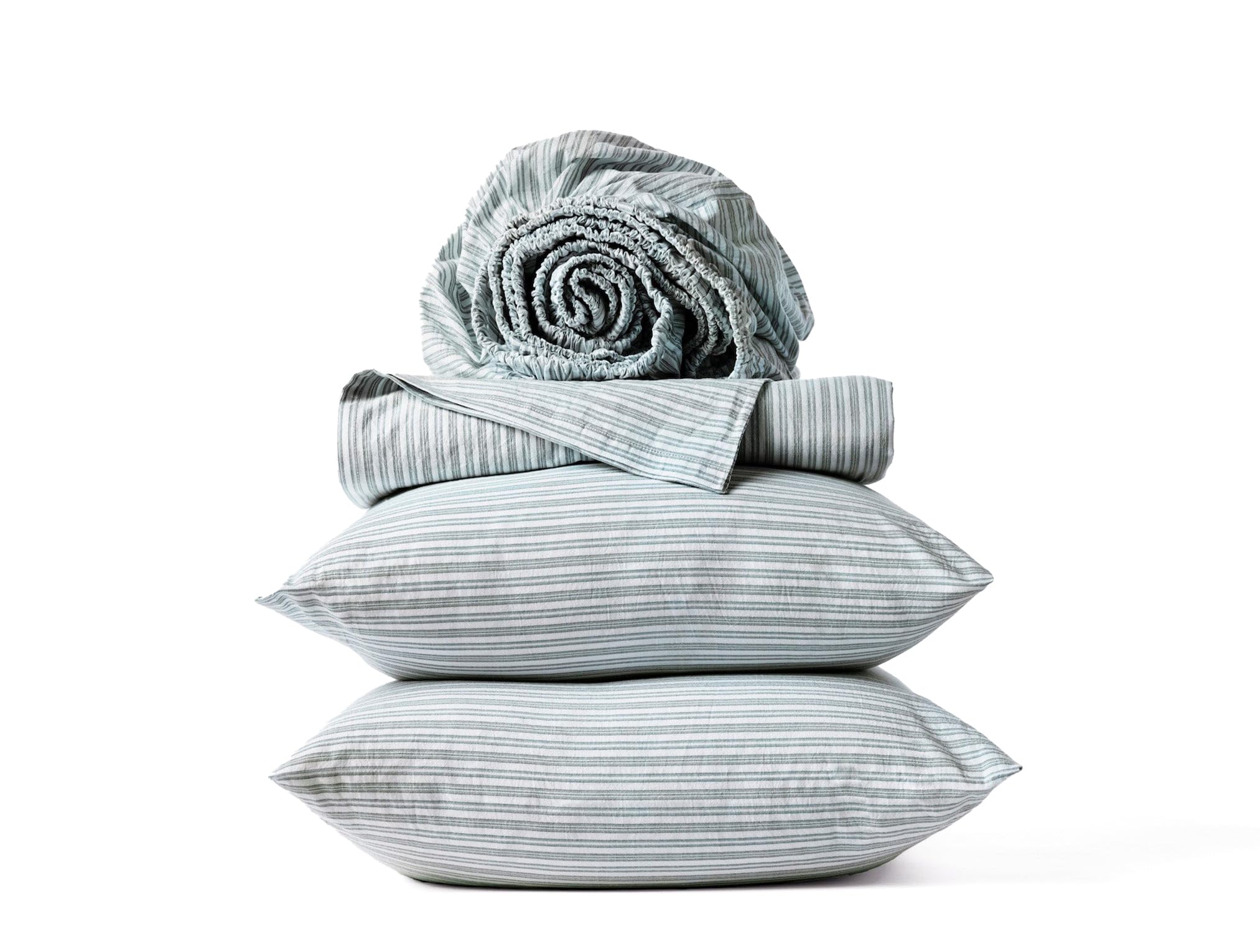 Coyuchi Organic Crinkled Percale Sheet Set, Sage w/Gulf (King)