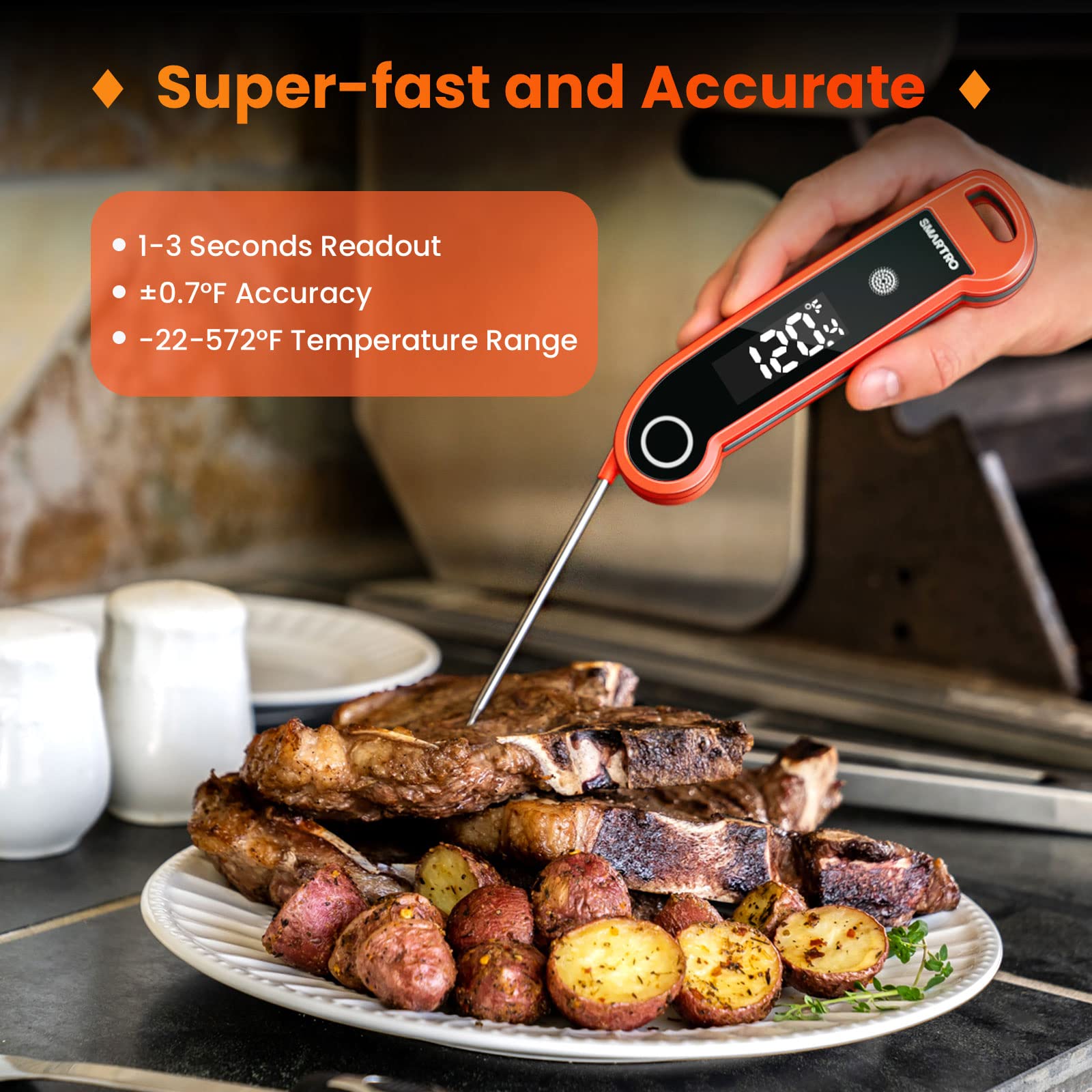 SMARTRO ST49 Digital Thermocouple Instant-Read Meat Thermometer with Ambidextrous Backlit for Food, Grilling, BBQ, Kitchen Cooking, Oil Deep Frying and Candy