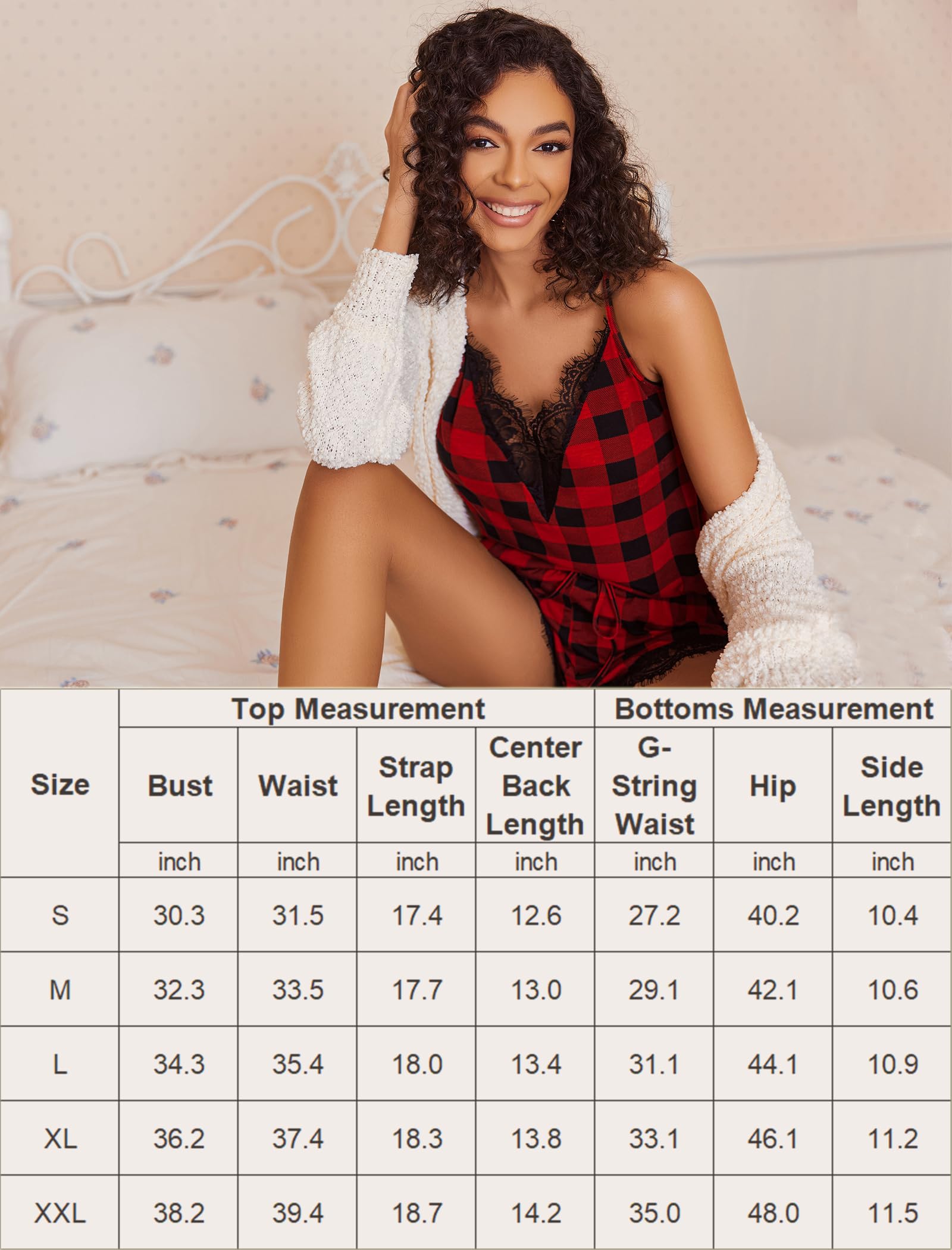 Avidlove Sexy Christmas Pajamas Sets Sleepwear for Women Cami Shorts Pj Set Two Piece (Red Plaid,XXL)