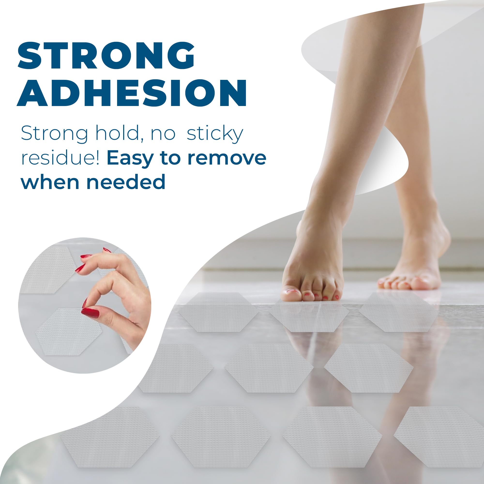 Homergy Hexagon and Curved Line – Anti-Slip Shower Stickers, 48 PCS Clear Adhesive Safety Strips