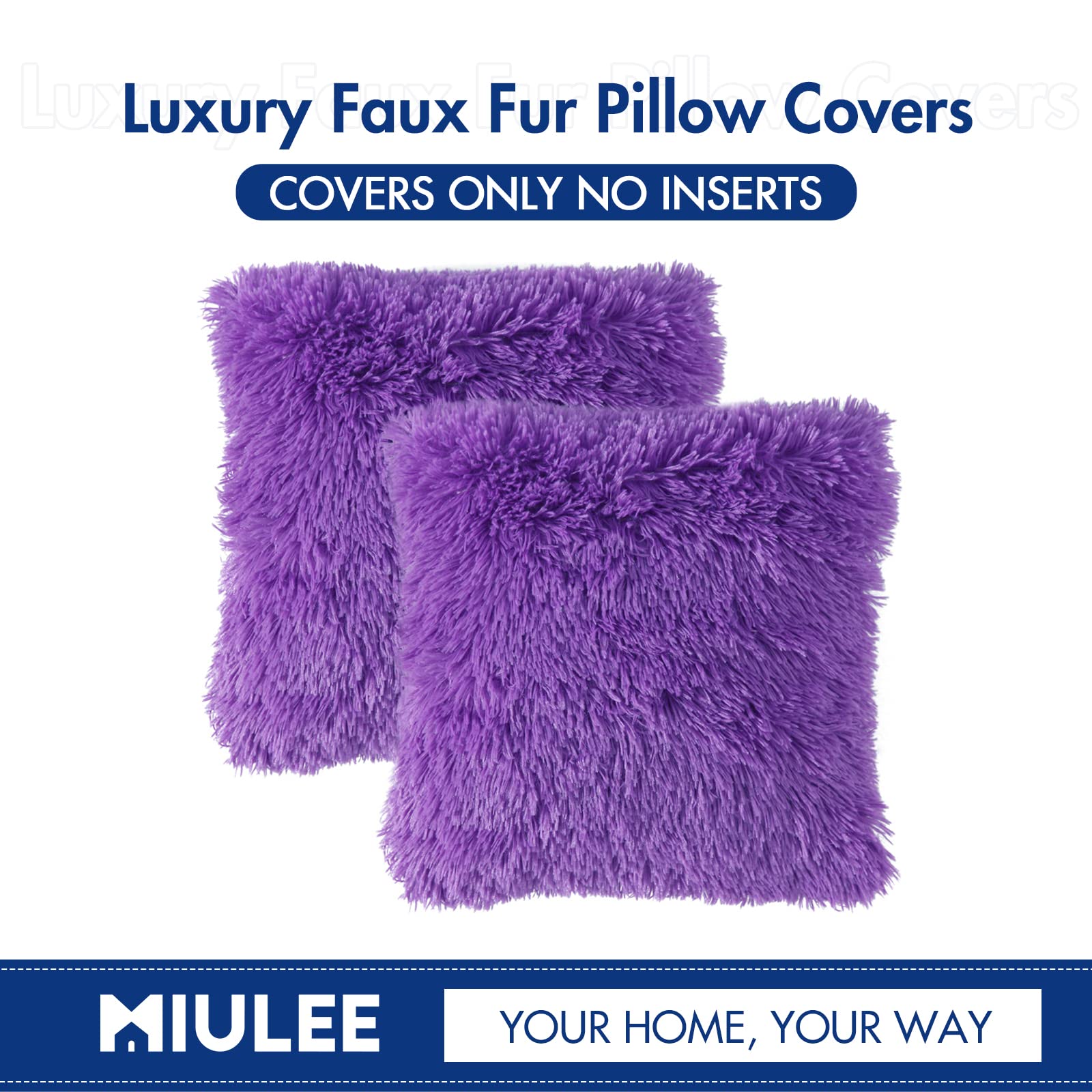 MIULEE Pack of 2 Luxury Faux Fur Throw Pillow Cover Deluxe Winter Decorative Plush Pillow Case Cushion Cover Shell for Sofa Bedroom Car 18 x 18 Inch Purple