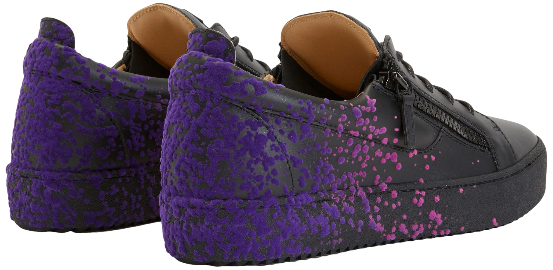 Giuseppe Zanotti, Frankie Spray-Paint Effect Low-Top Sneakers, 8, Black/Purple-Pink