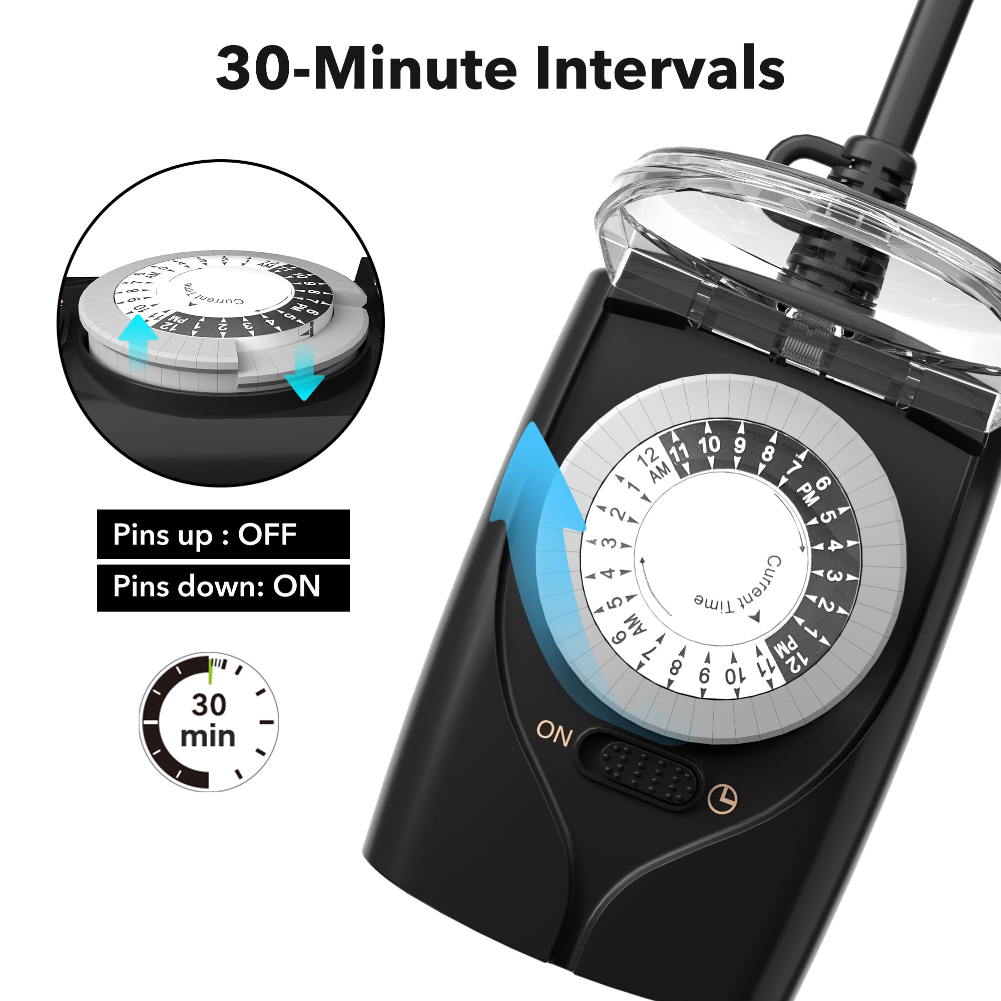 HBN Outlet Timer, 24 Hour Mechanical Outdoor Timer for Pool Pump, Plug in Timer Waterproof, 2 Grounded Timer Outlets for Lights and Holiday Decorations, 15A 1/2HP