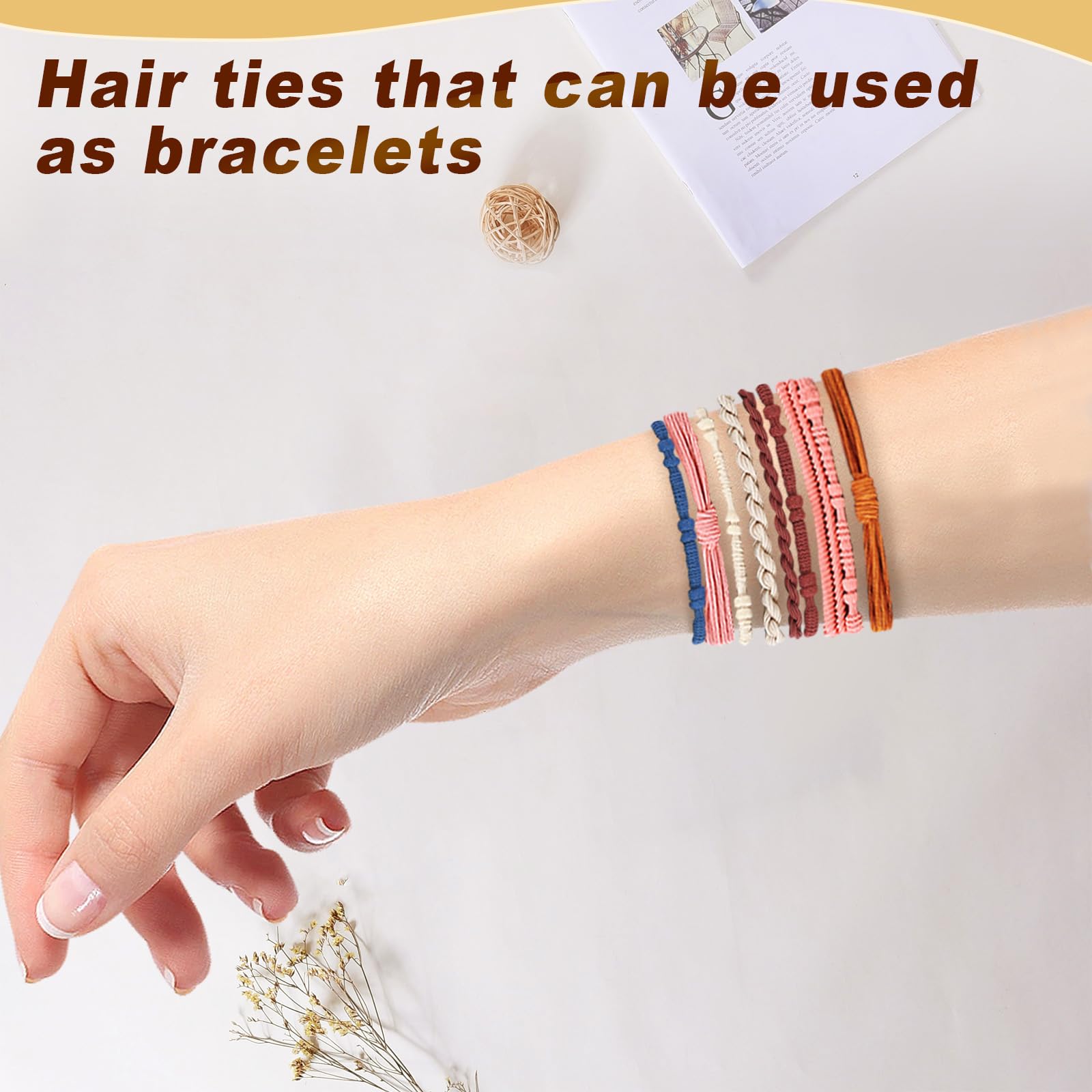 48 PCS Boho Hair Ties, Elastic Hair Tie Bracelets for Women, Cute Hair Ties No Damage, Ponytail Holders for Girls with Thick and Thin Hair - Multicolor