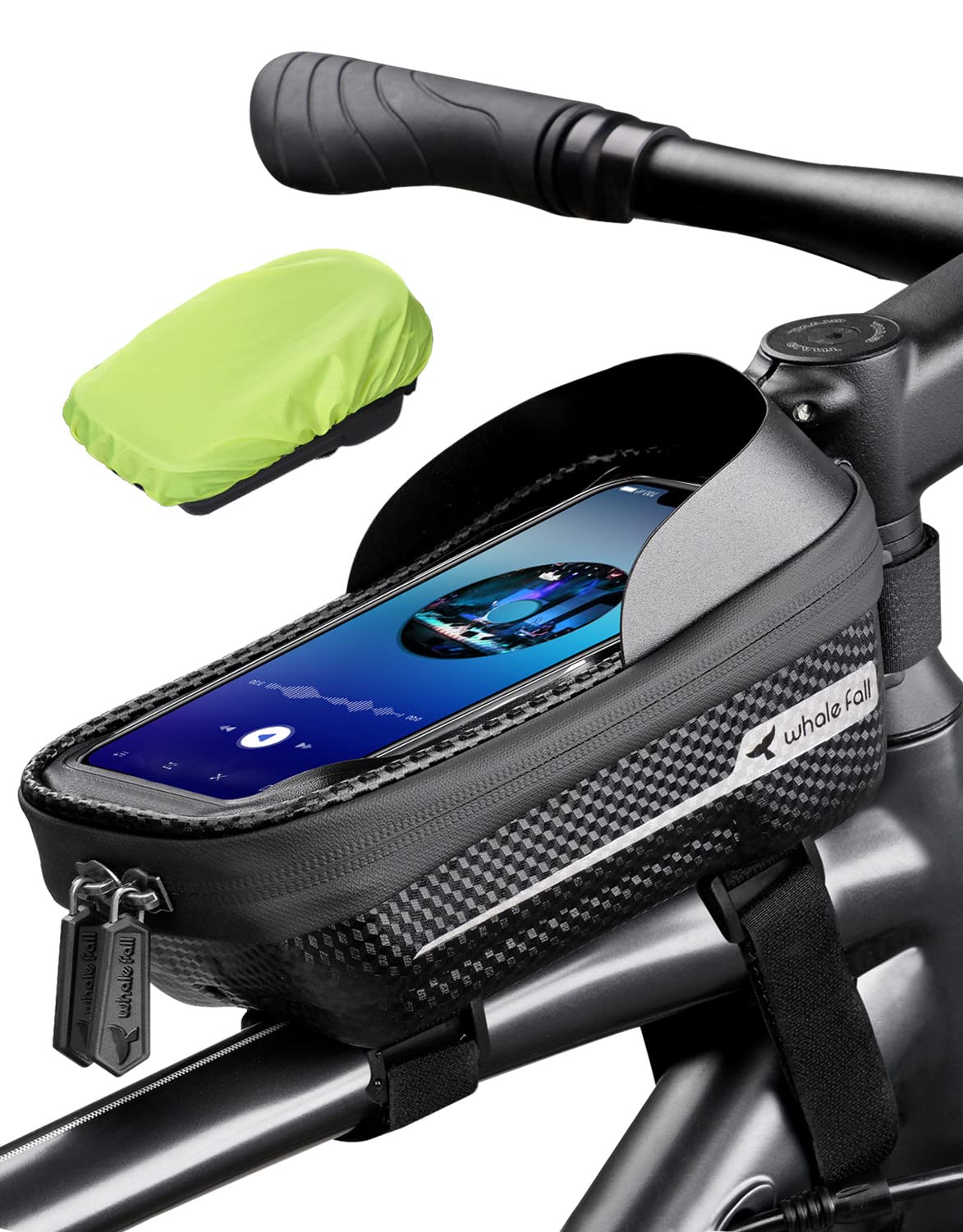 whale fall Hard Casing Bike Bag, Bike Accessories, Never Deform/Waterproof, Bike Phone Holder Bike Phone Mount with 0.25mm Sensitive TPU Touch-Screen, with Rain Cover for Phones under 6.9''