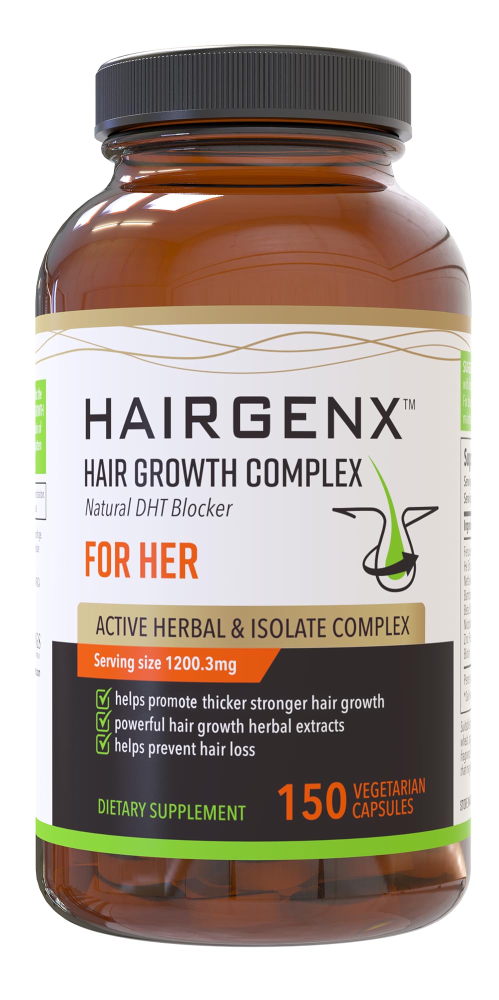 Hairgenx for HER | 150 Herbal Capsules (75 Day Supply) | DHT Blocker for Thicker, Fuller Hair | Natural Herbal Hair Loss Supplement for Women | Gluten-Free, Vegan-Friendly