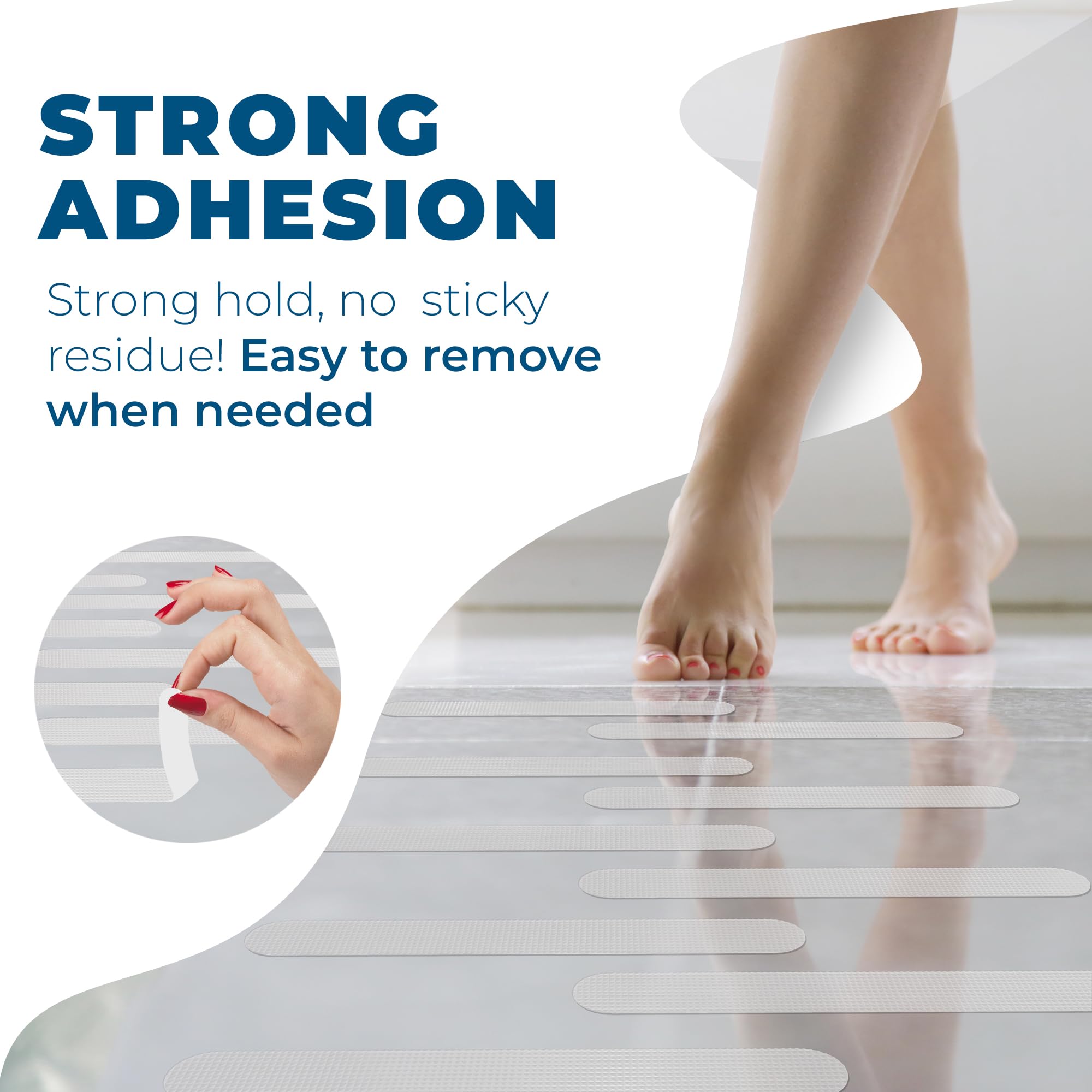 Homergy Anti Slip Shower Stickers 24 PCS, Invisible Non-Slip Shower Strips for Adults, Premium Adhesive Bath Tub Stickers