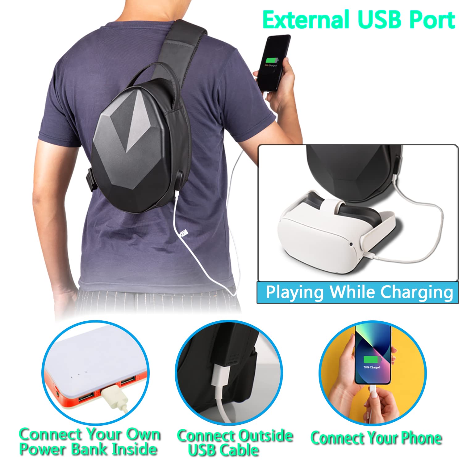 YOREPEK Carrying Case Compatible with Oculus Meta Quest 3/Quest 3S/Quest 2/Vision Pro, Hard Travel Bag fit for Meta Quest Pro Gaming Headset and Controllers, Lightweight Case with USB Charging Port