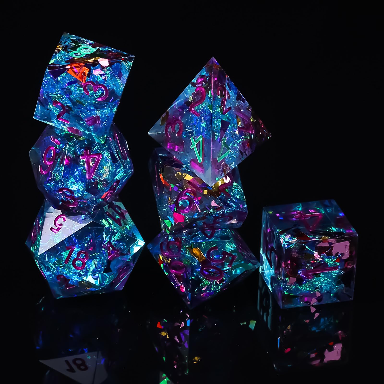 Fugacity DND Dice Set,Handmade Sharp Edge 7 Piece Resin Dice-Dungeons and Dragons Polyhedral Dice Set, D&D Dice Set with Gift Dice Case for RPG MTG Table Games