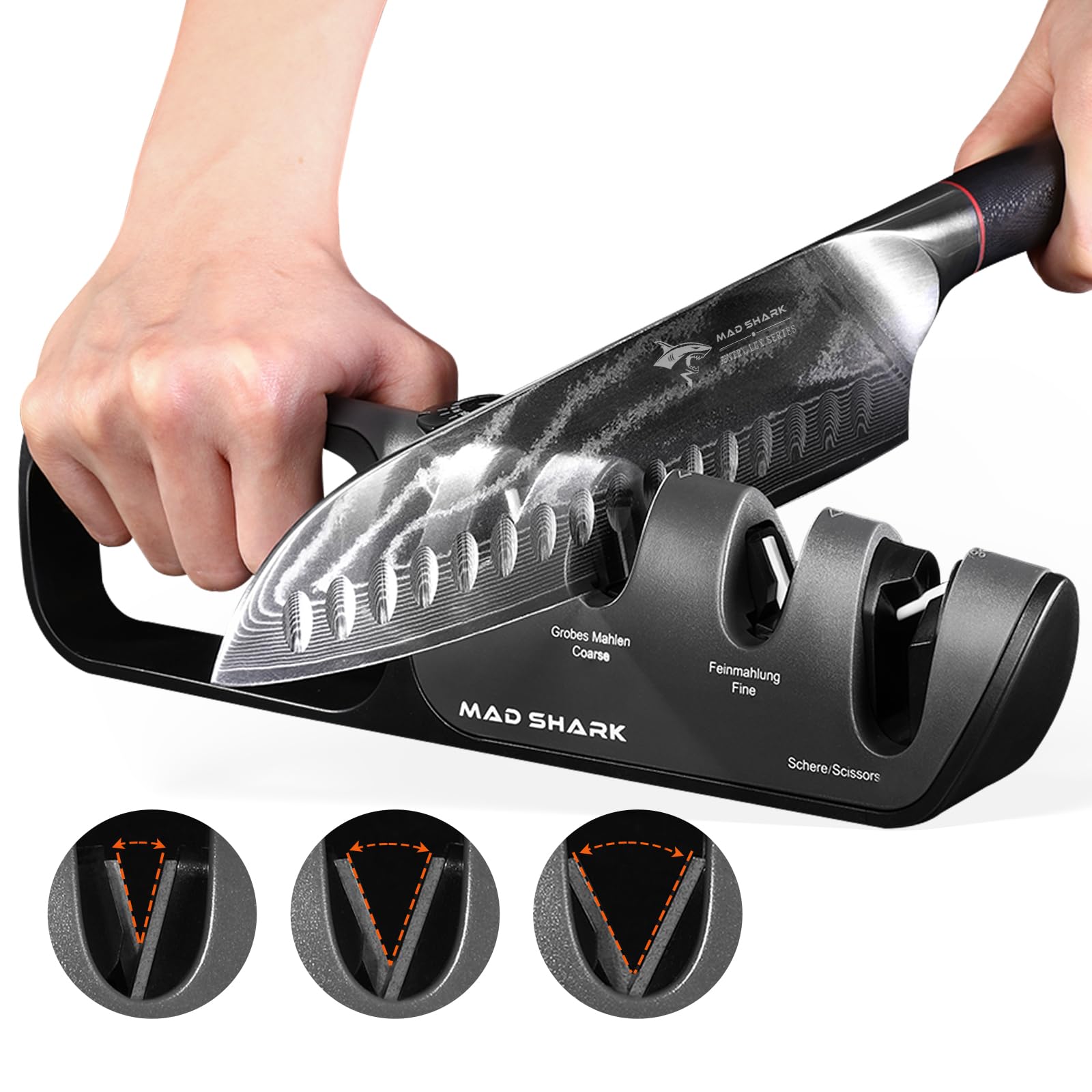 Knife Sharpener, 6 Adjustable Sharpening Angle, Coarse & Fine Knife Sharpener with Adjustable Angle Guide, Pocket Knife Sharpener, Handheld Knife Sharpener for Kitchen Knives, Scissors (BLACK)