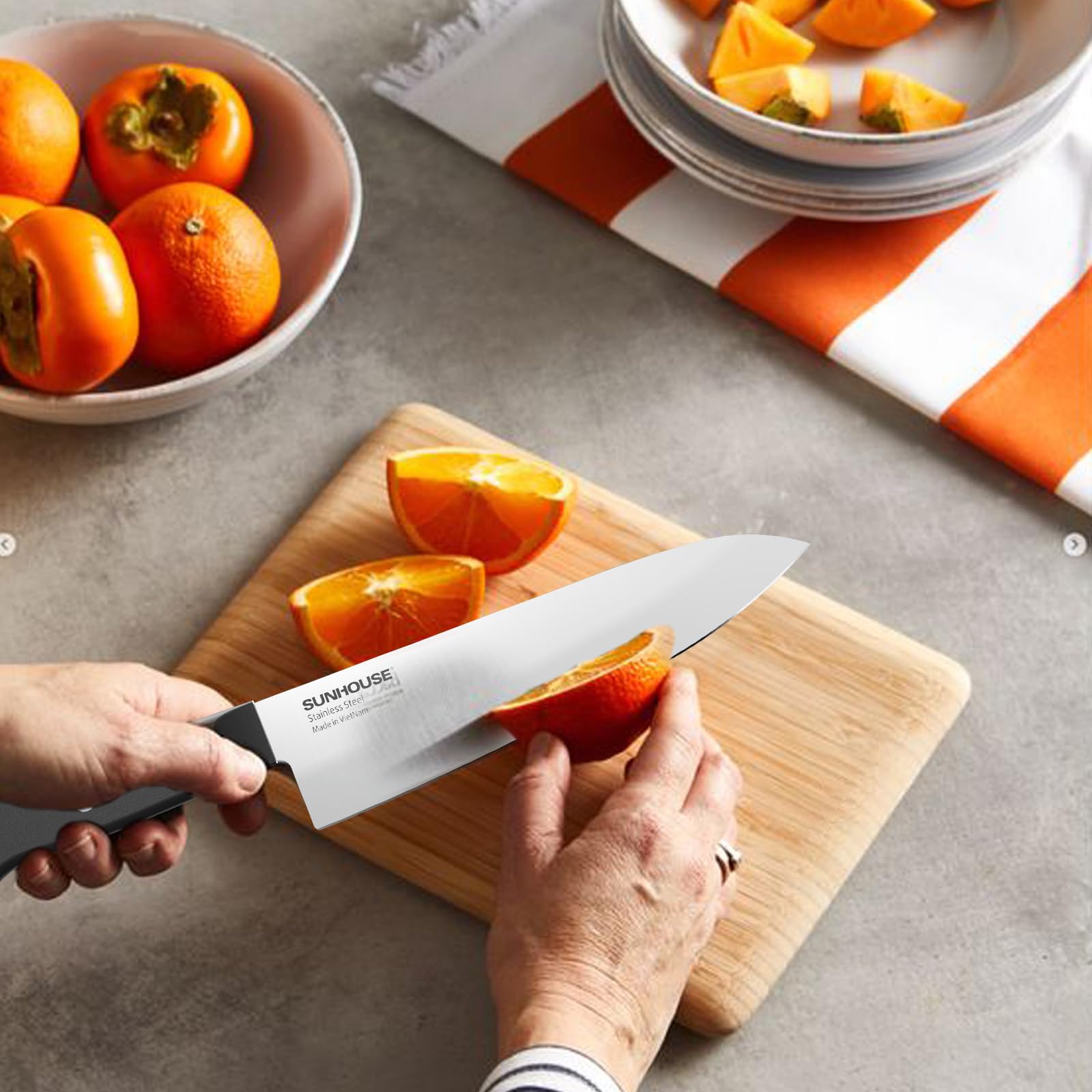 Sunhouse Chef Knife, 7.5 Inch High Carbon Stainless Steel Sharp Kitchen Knife with Ergonomic Handle, Ultra-durable 2-layer Molded Handle, A Useful Chef Gift for Mom and Dad