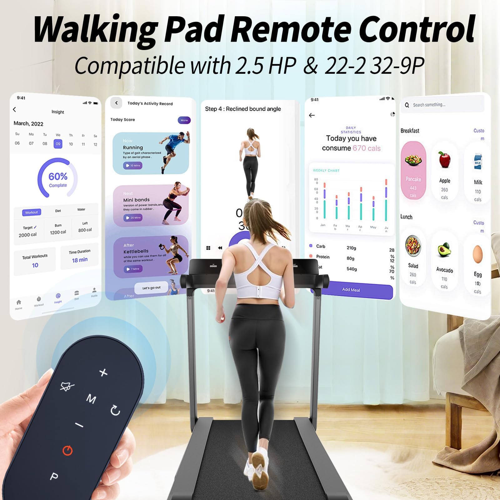 RETROSUN Replacement Walking Pad Remote Control for LIVIVOX LX-22-2B, EGORUN Q22-3, ActiveLife Q22, REDLIRO JK08F Max 2.5 HP Portable Under Desk Treadmill