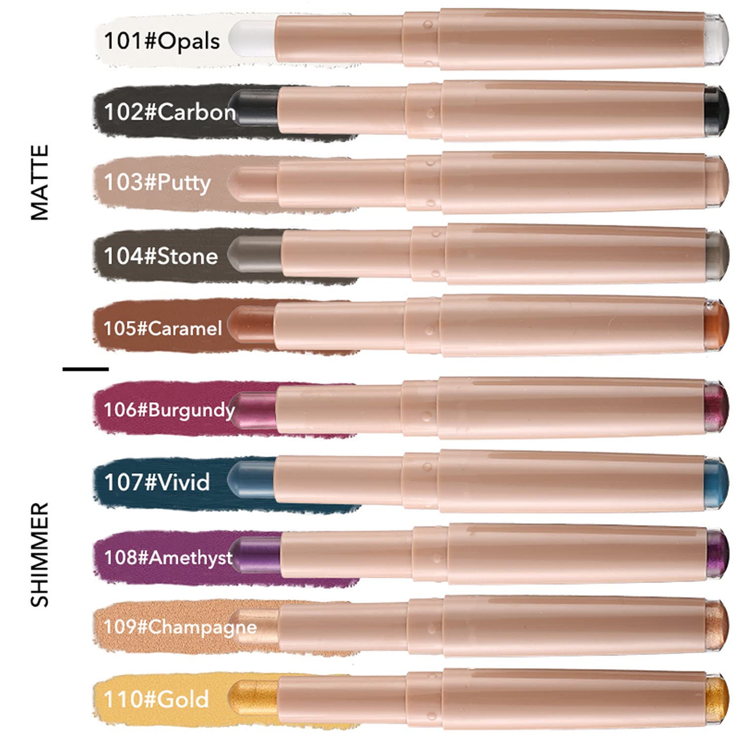 MAEPEOR Matte Shimmer Eyeshadow Stick 10 Colors Cream Eyeshadow Pen Waterproof and Long Lasting Shadow Stick (103# Putty)