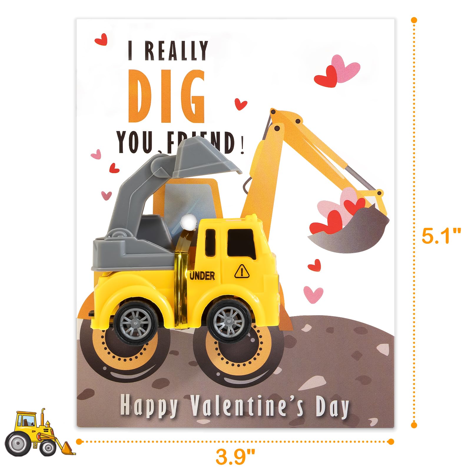 Thigreact Valentines Cards for Kids Classroom - Valentines Day Gifts for Kids - 24 Construction Vehicles Toys Card Bulk - Valentine Exchange Cards for Toddlers Boys School Party Favors