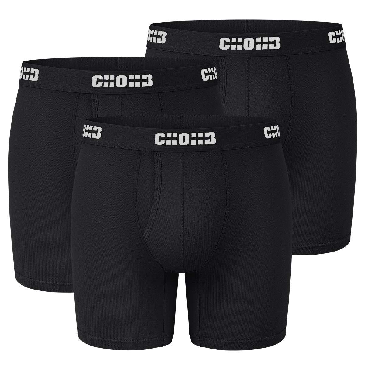 CHOHB Mens Underwear Micro Modal 3 Pack Boxer Briefs Open Fly, Black-M