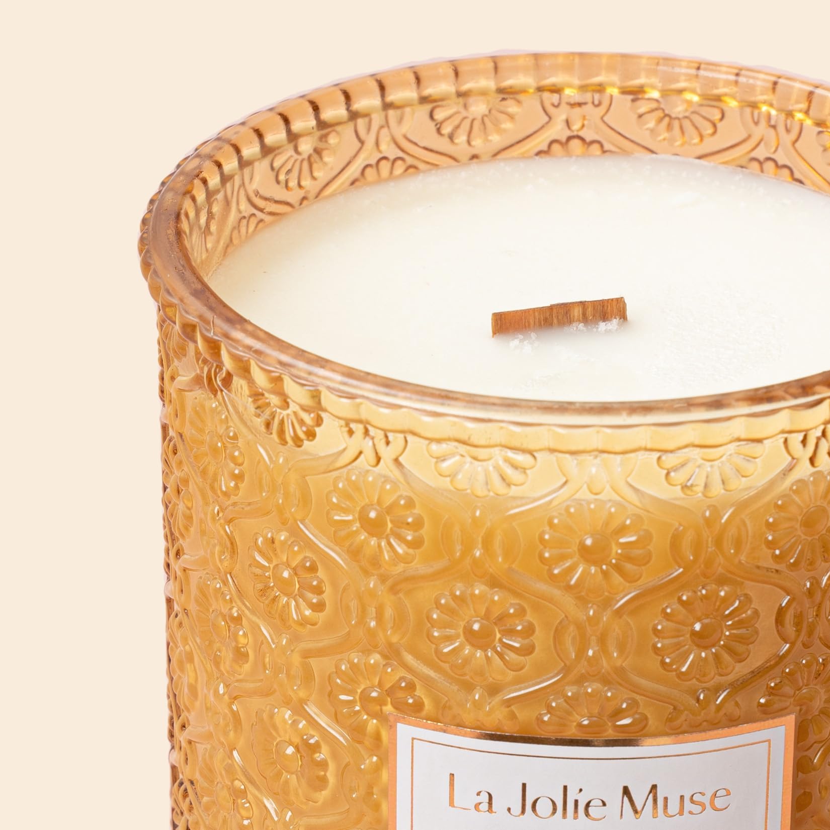 LA JOLIE MUSE Sandalwood Candle, Wood Wicked Large Candle for Home Scented, Scented Candle Gifts for Men&Women, Long Burning Glass Jar Candle, Santal Himalayen, 19oz