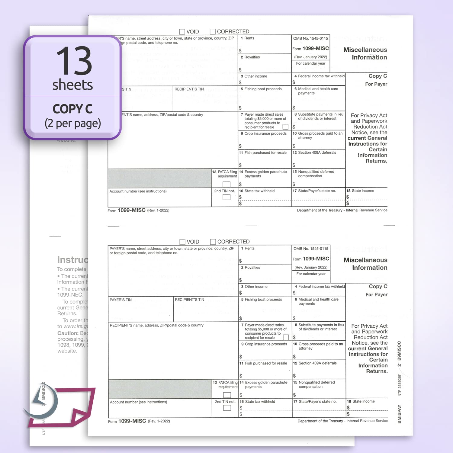 NextDayLabels 1099 MISC Forms for 2024, 4-Part Tax Forms, Vendor Kit of 25 Laser Forms and 25 Self-Seal Envelopes, Forms Designed for QuickBooks and Other Accounting Software