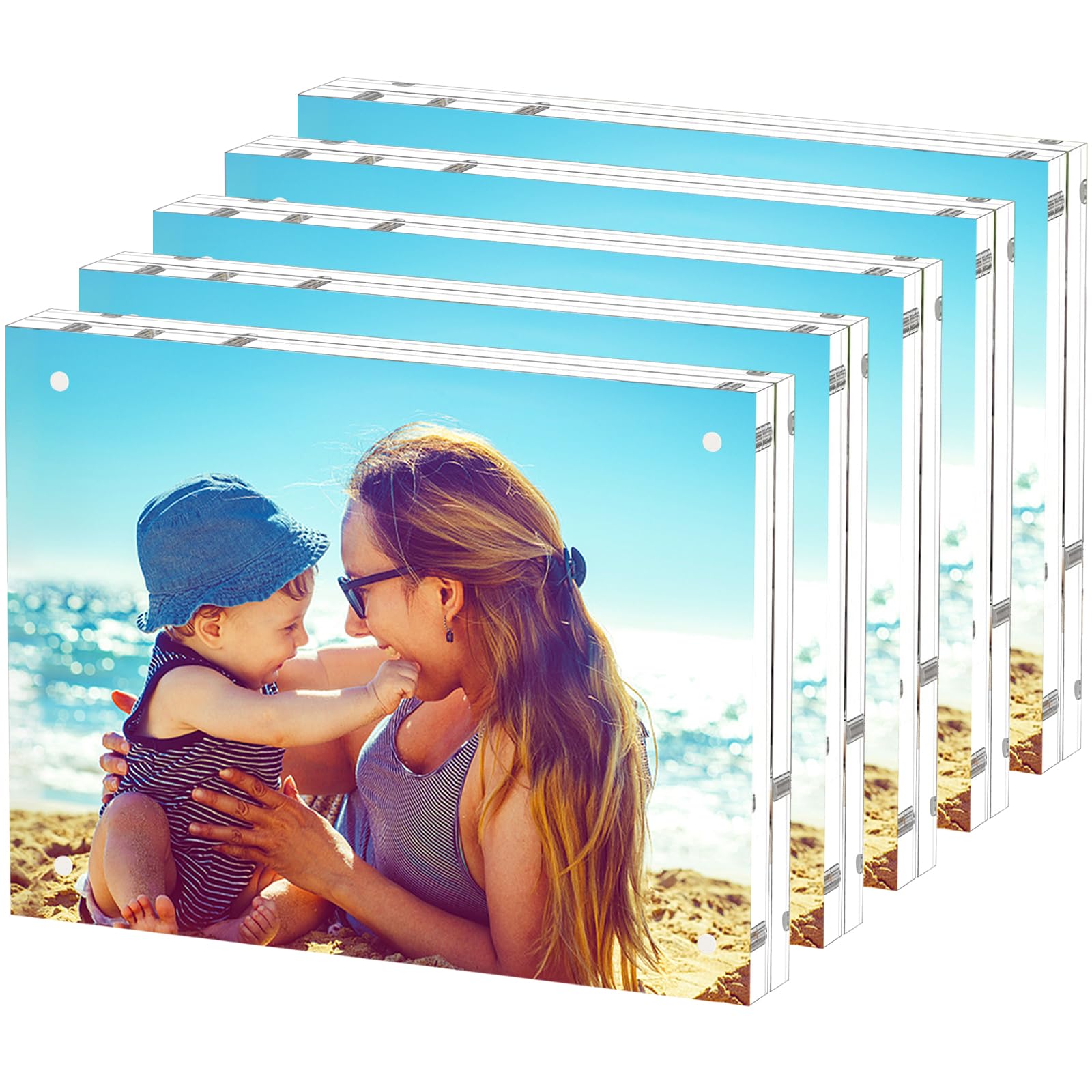 HELPLEX Acrylic Frame, 5 Pack 8.5x11 Acrylic Picture Frames, 24mm Thicker Frameless Clear Frame Double Sided Magnetic Frame, Free Standing Desktop Display Stand Acrylic Frames