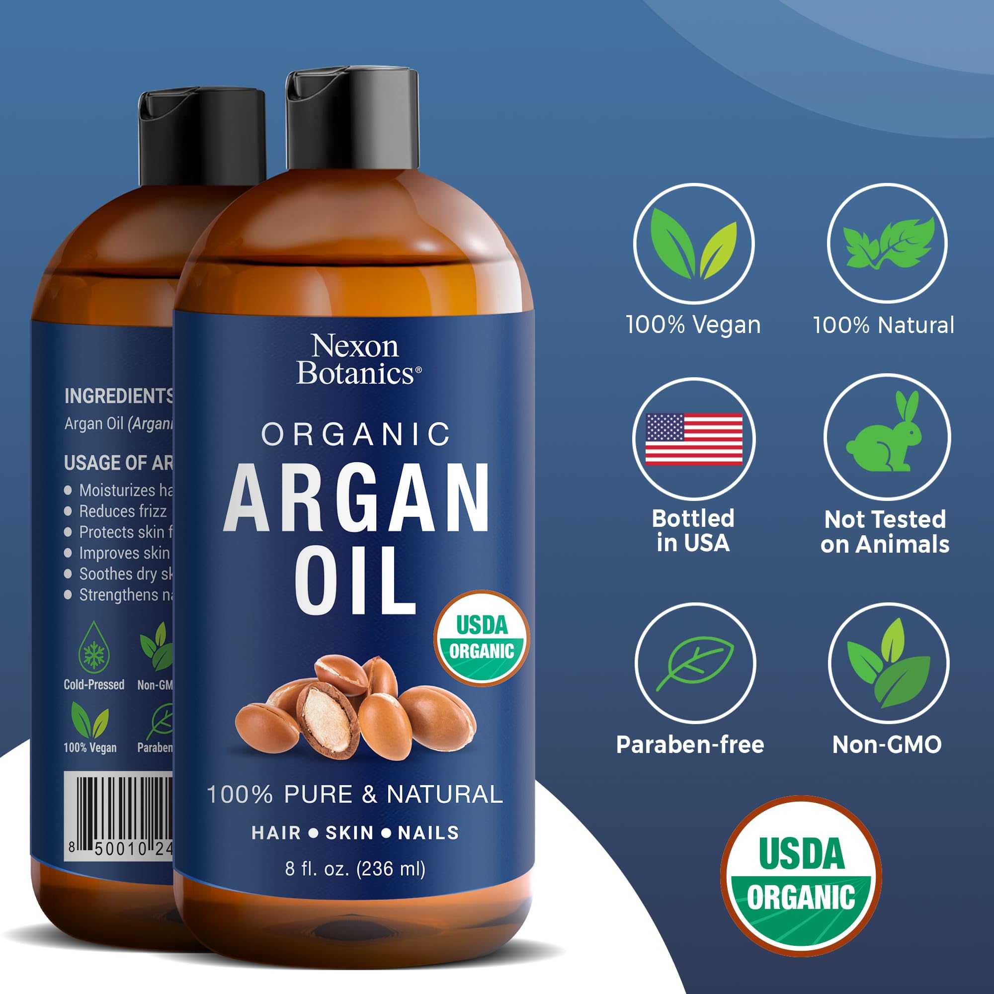 Organic Argan Oil for Skin 8 fl oz - Morocco Organic Argan Oil for Hair Growth - 100% Pure Argan Oil for Face, Body - Aceite de Argan