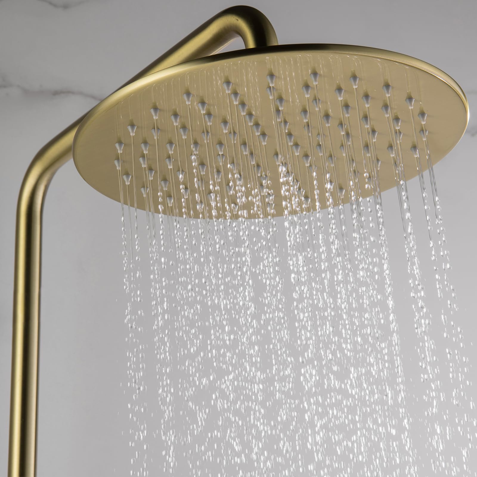 RBROHANT Brushed Gold Exposed Shower System with Tub Spout, 3-Functional Exposed Shower Fixtures with Brass Valve, Shower Height Adjustable, Wall Mounted, RB0880