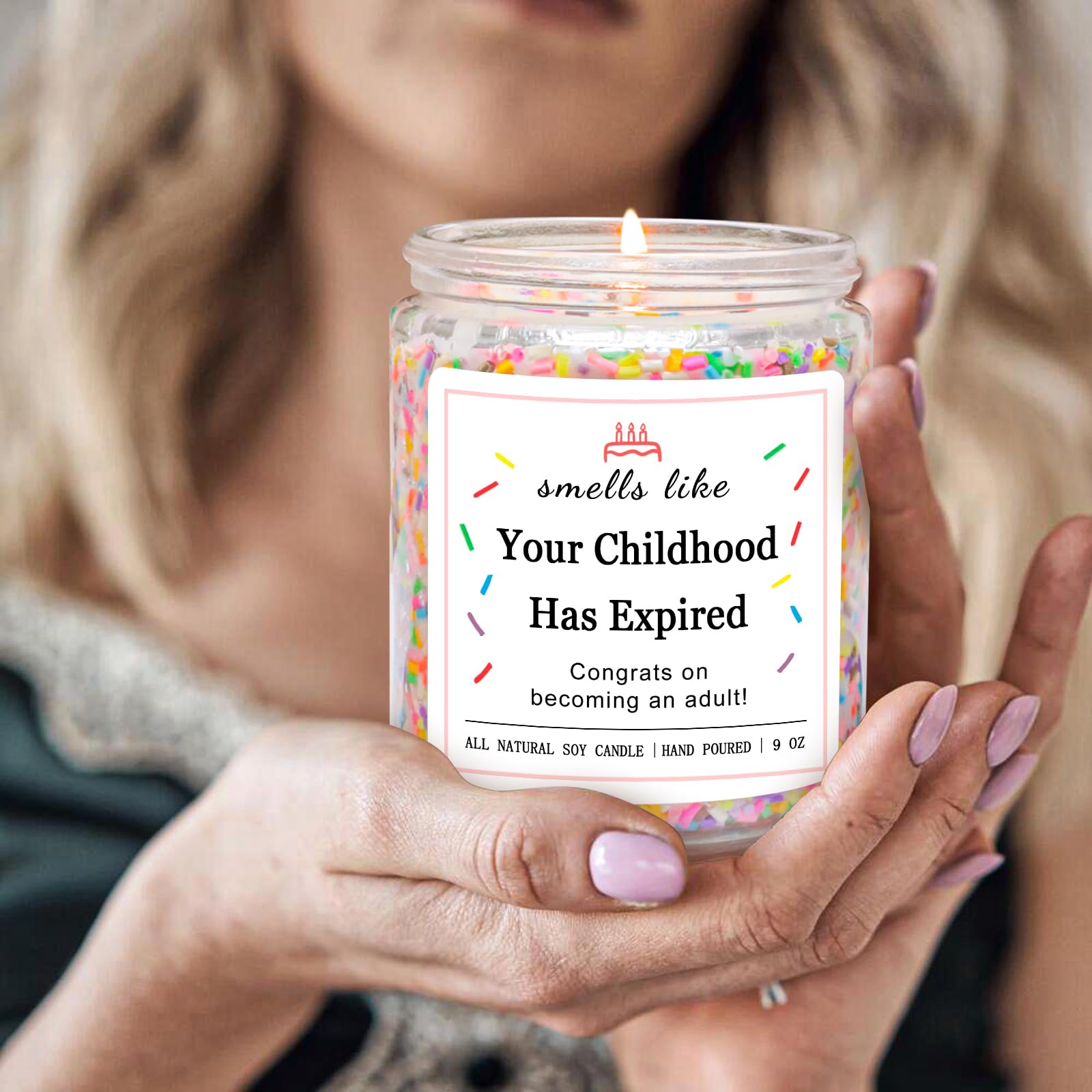 Homsolver 18th Birthday Gifts for Girls Boys, Birthday Candles Gifts for 18 Year Old Girls Boys, Your Childhood Has Expired Handmade Candles (Vanilla Birthday Cake Scent with Sprinkles)